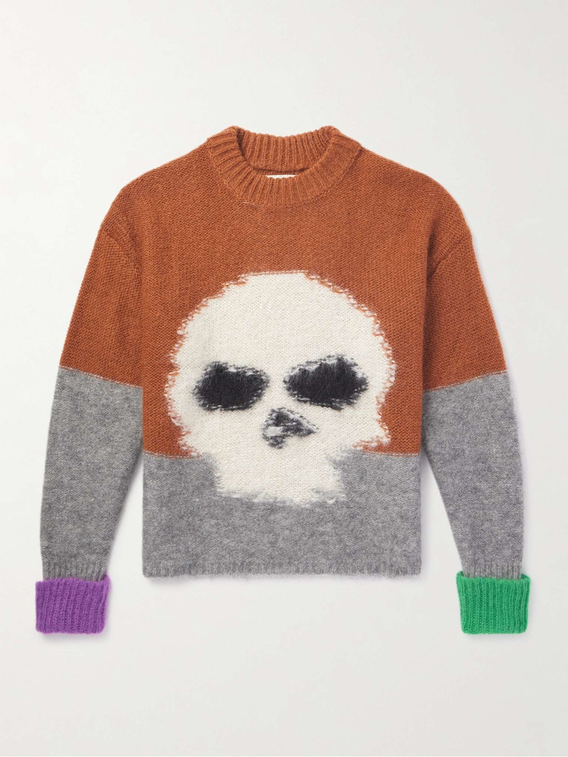 Colour-Blocked Brushed Intarsia-Knit Sweater - 1