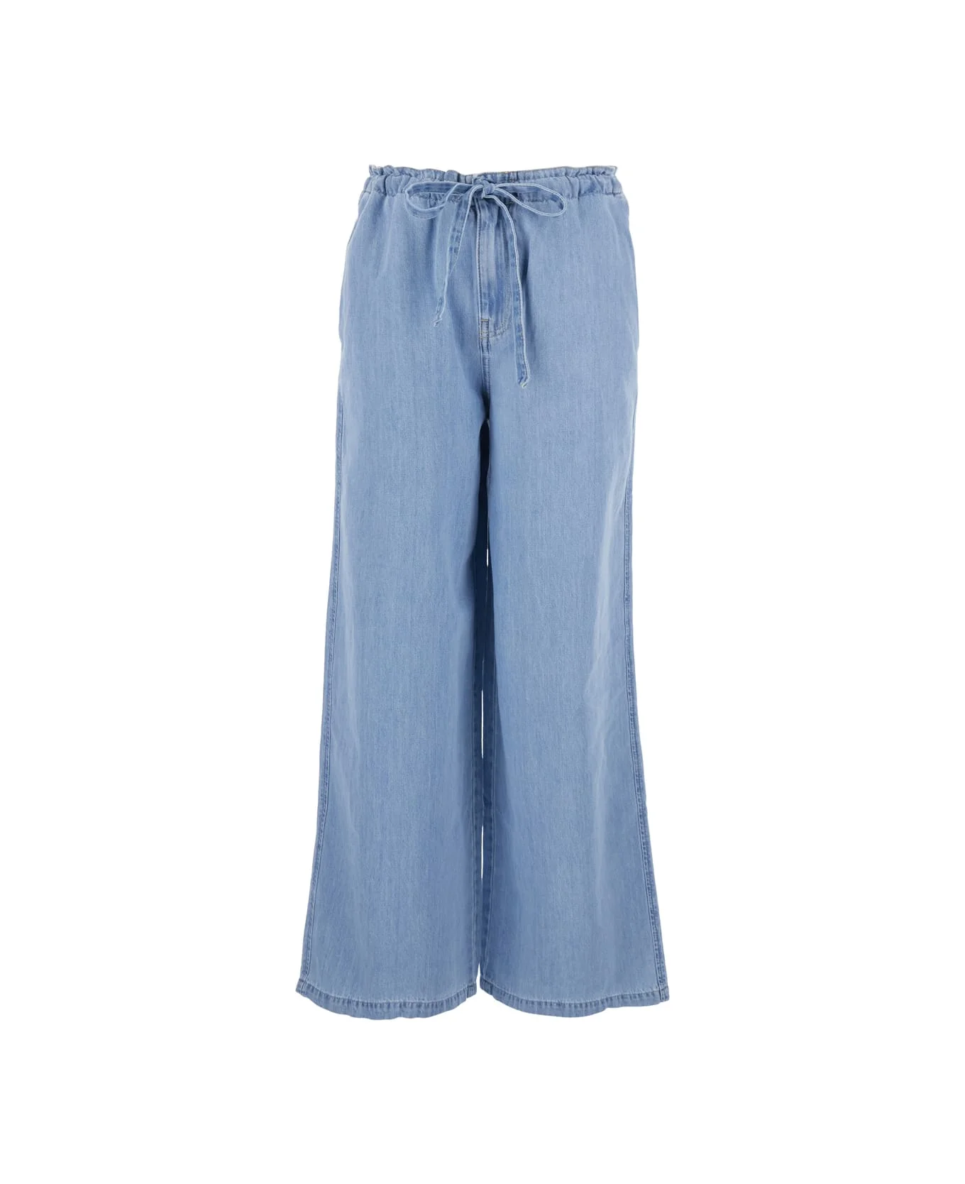 'kali' Light Blue Jeans With Wide Leg And Drawstring On The Front In Denim For Women - 1