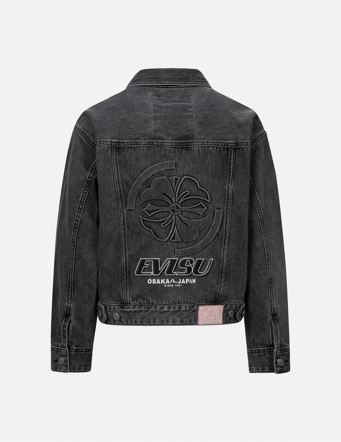 SEAGULL EMBROIDERY AND KAMON EMBOSSED PRINT LOOSE FIT DENIM JACKET - 2