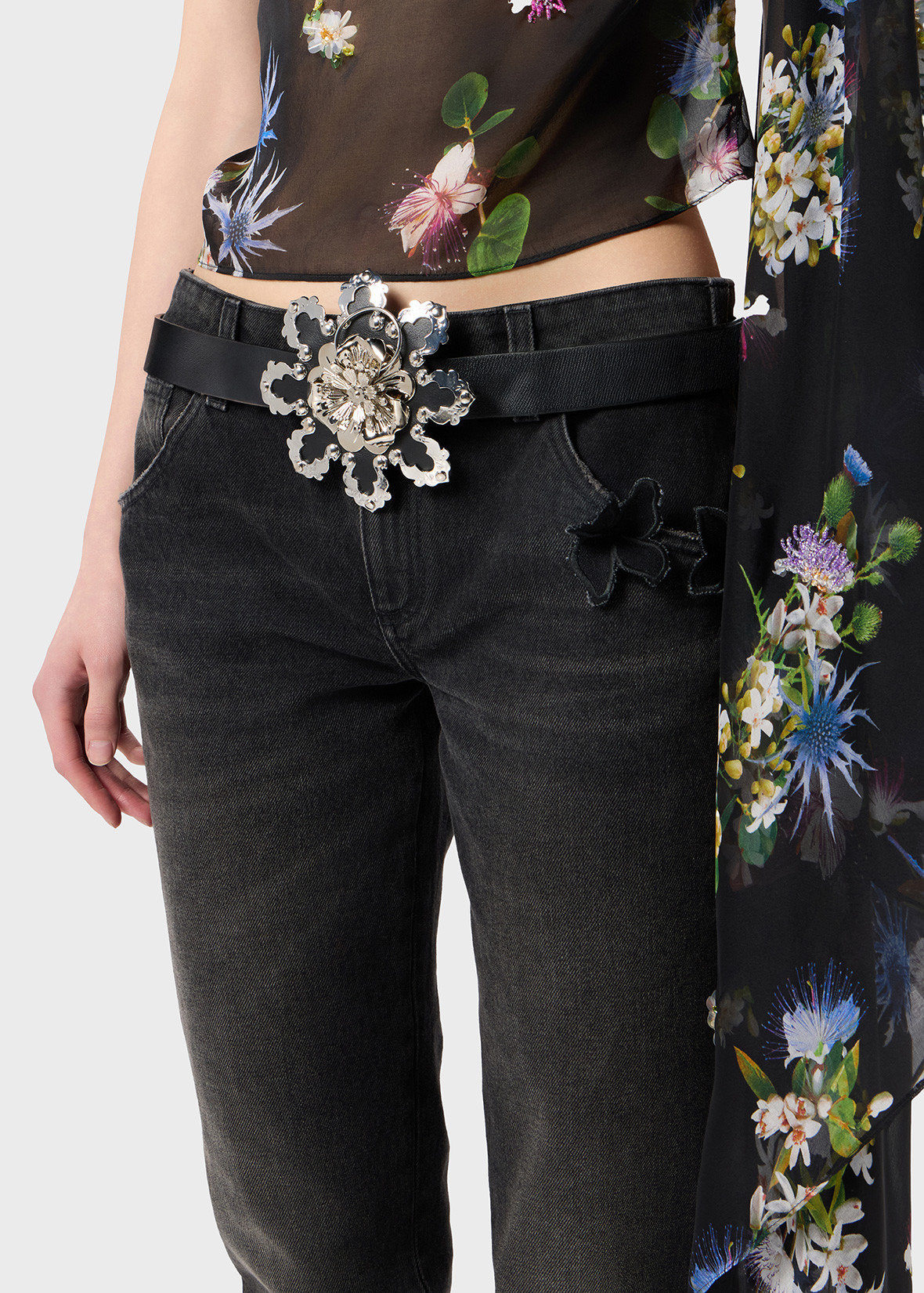 LEATHER BELT WITH METAL FLOWER - 3