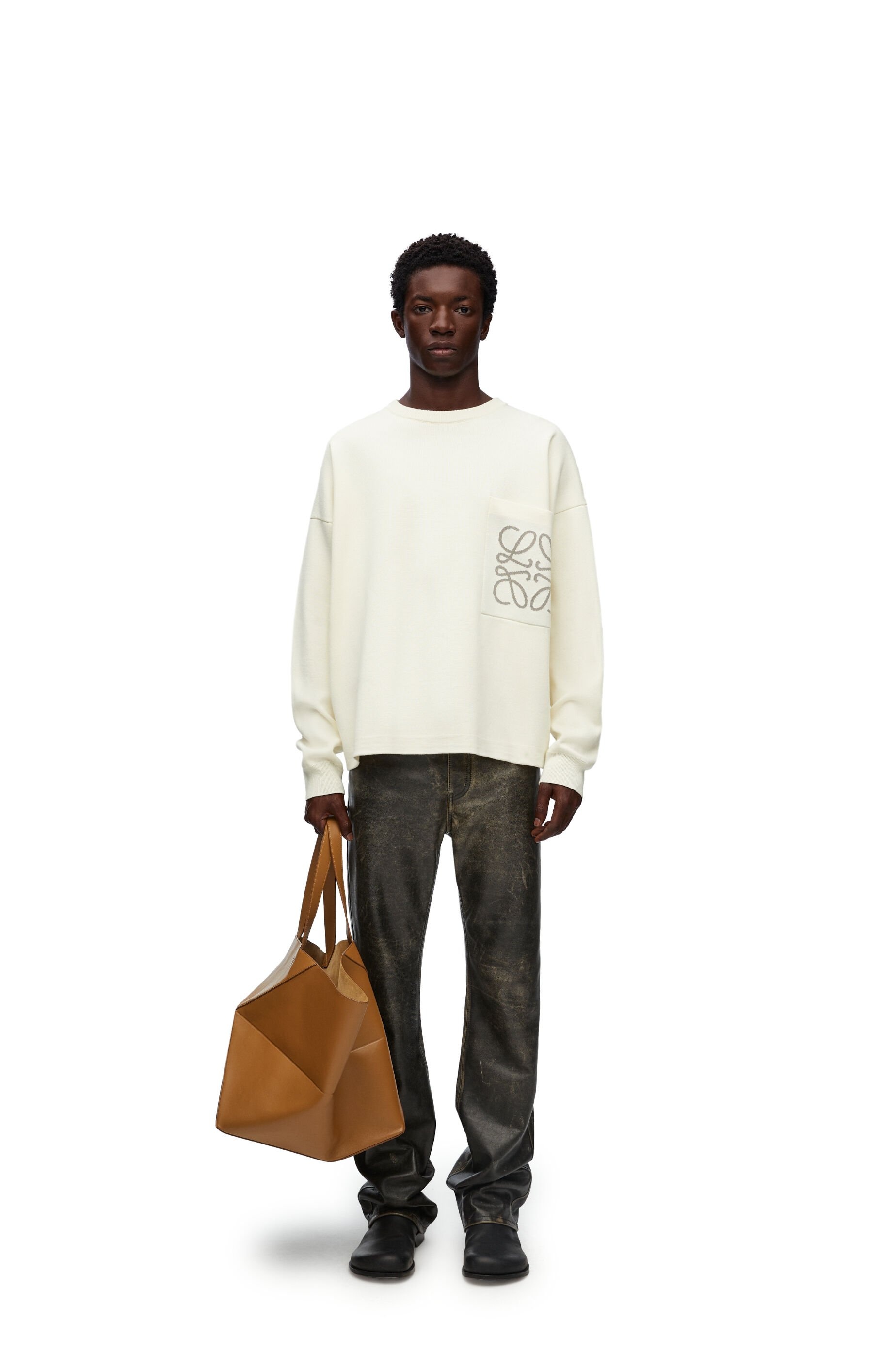 LOEWE｜ROUND NECK KNITS (Anagram pocket sweater in cotto Loewe Anagram pocket sweater in cotton and viscose | REVERSIBLE