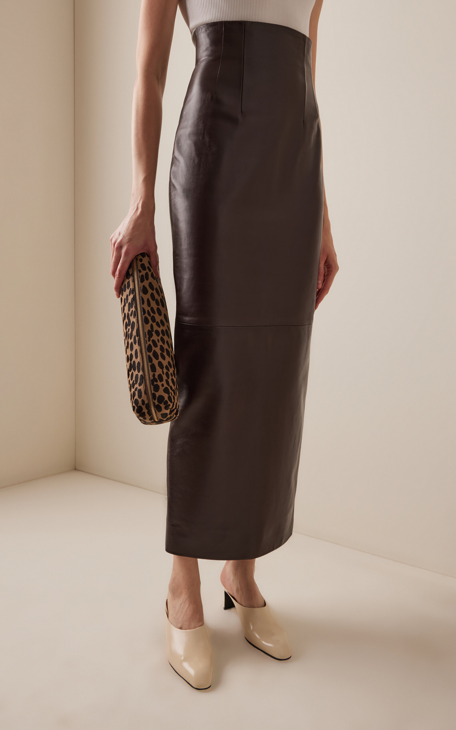 Loxley High-Rise Plonge Leather Maxi Skirt brown - 3
