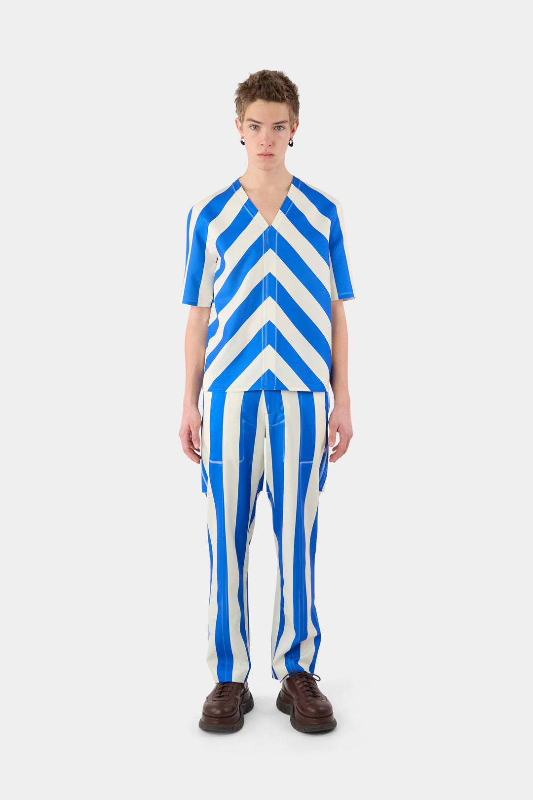 DOPPIO STRAIGHT PANTS / blue and beige stripes - 2