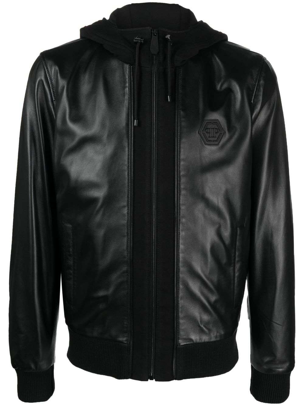 leather hooded jacket - 1