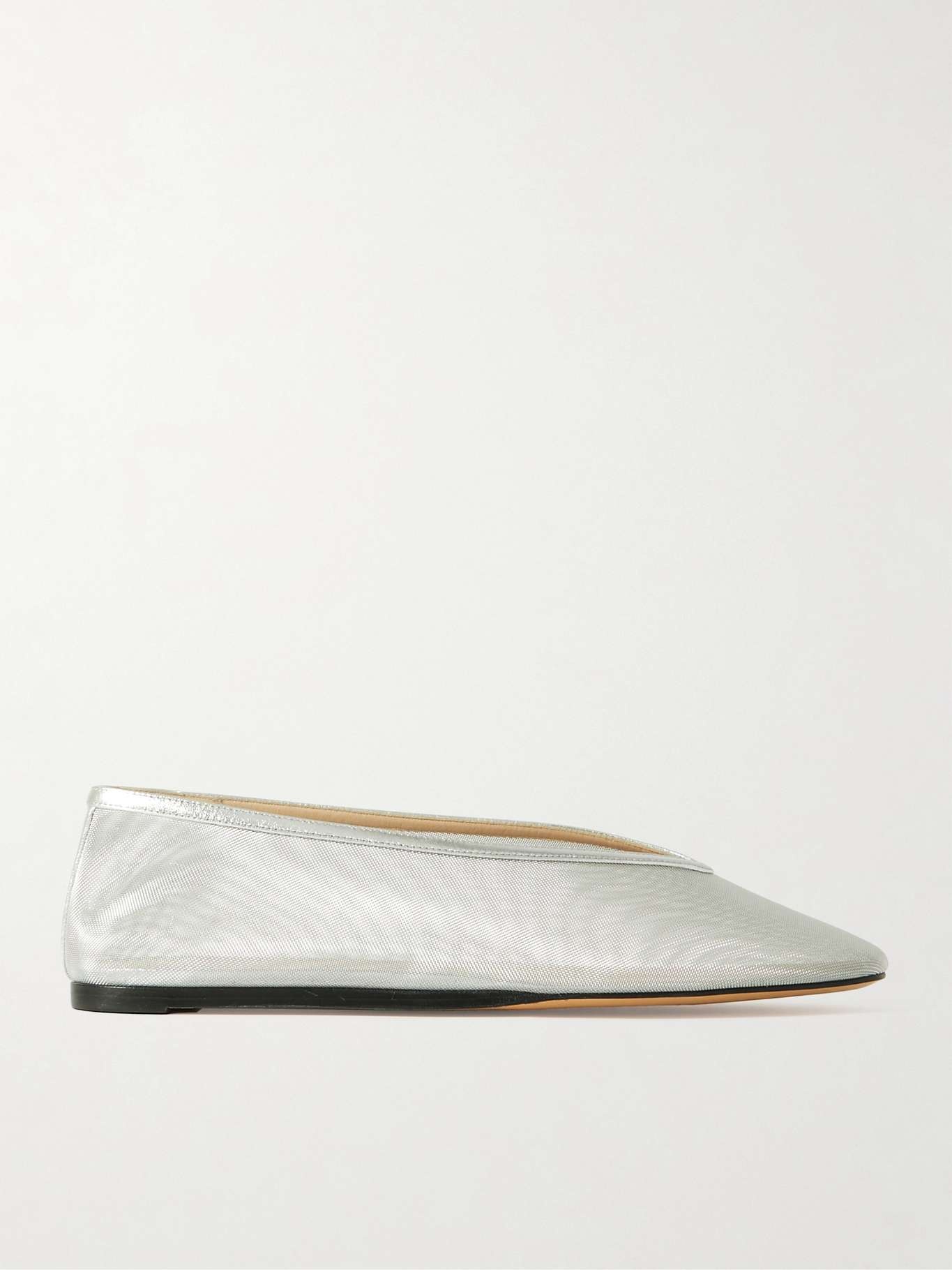 Luna metallic leather-trimmed mesh ballet flats Silver - 1