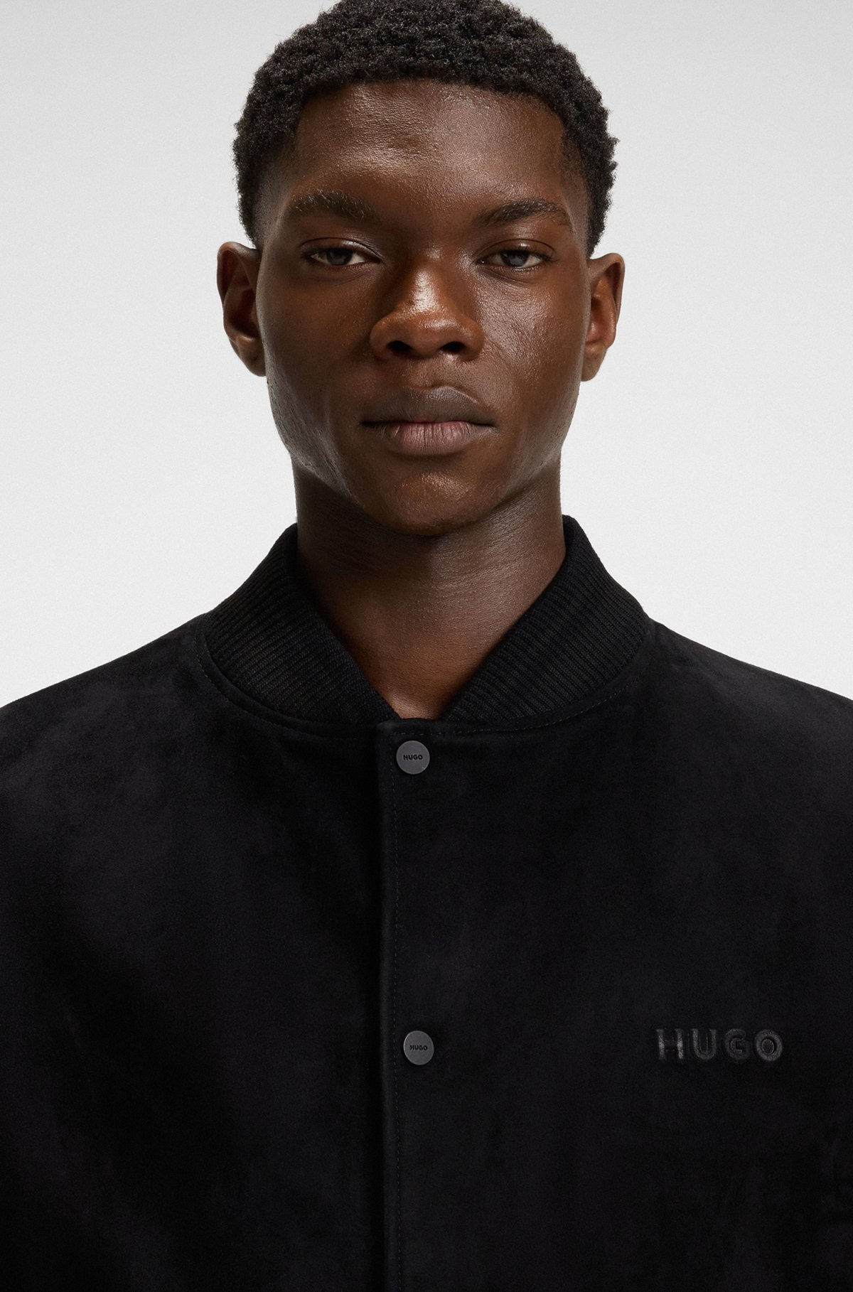 SUEDE BOMBER JACKET WITH GRAINED-LEATHER SLEEVES - 5