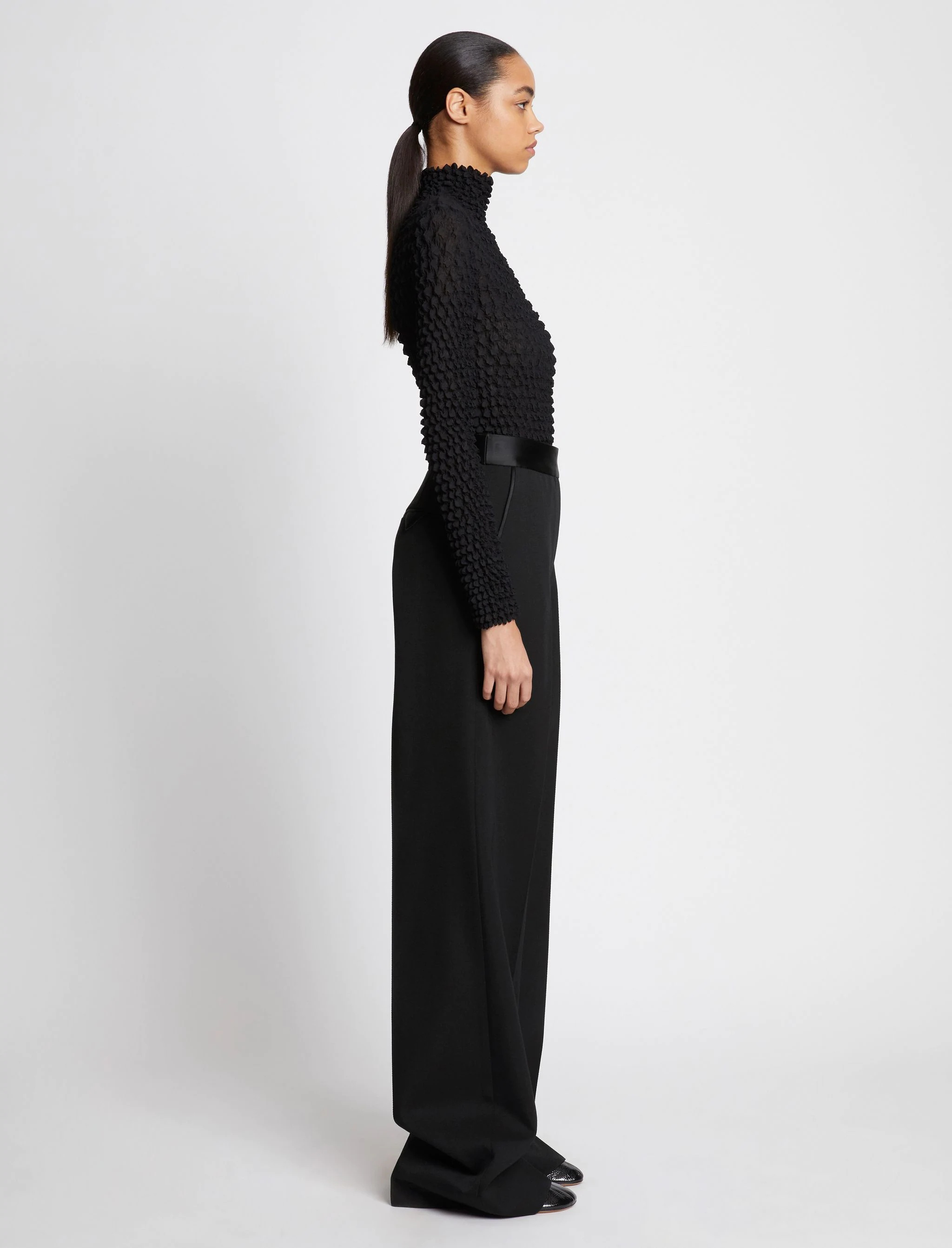 Wool Twill Satin Trim Pants - 3