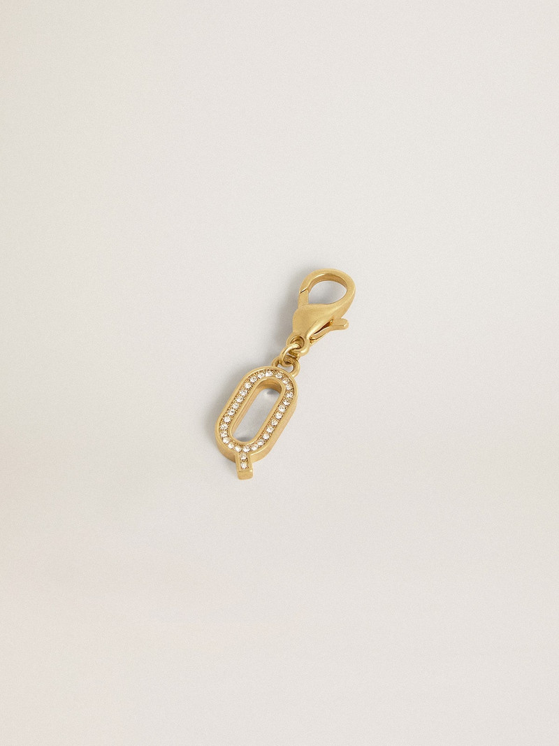 Golden Goose Letter Q charm in gold-colored brass with crystals outlook