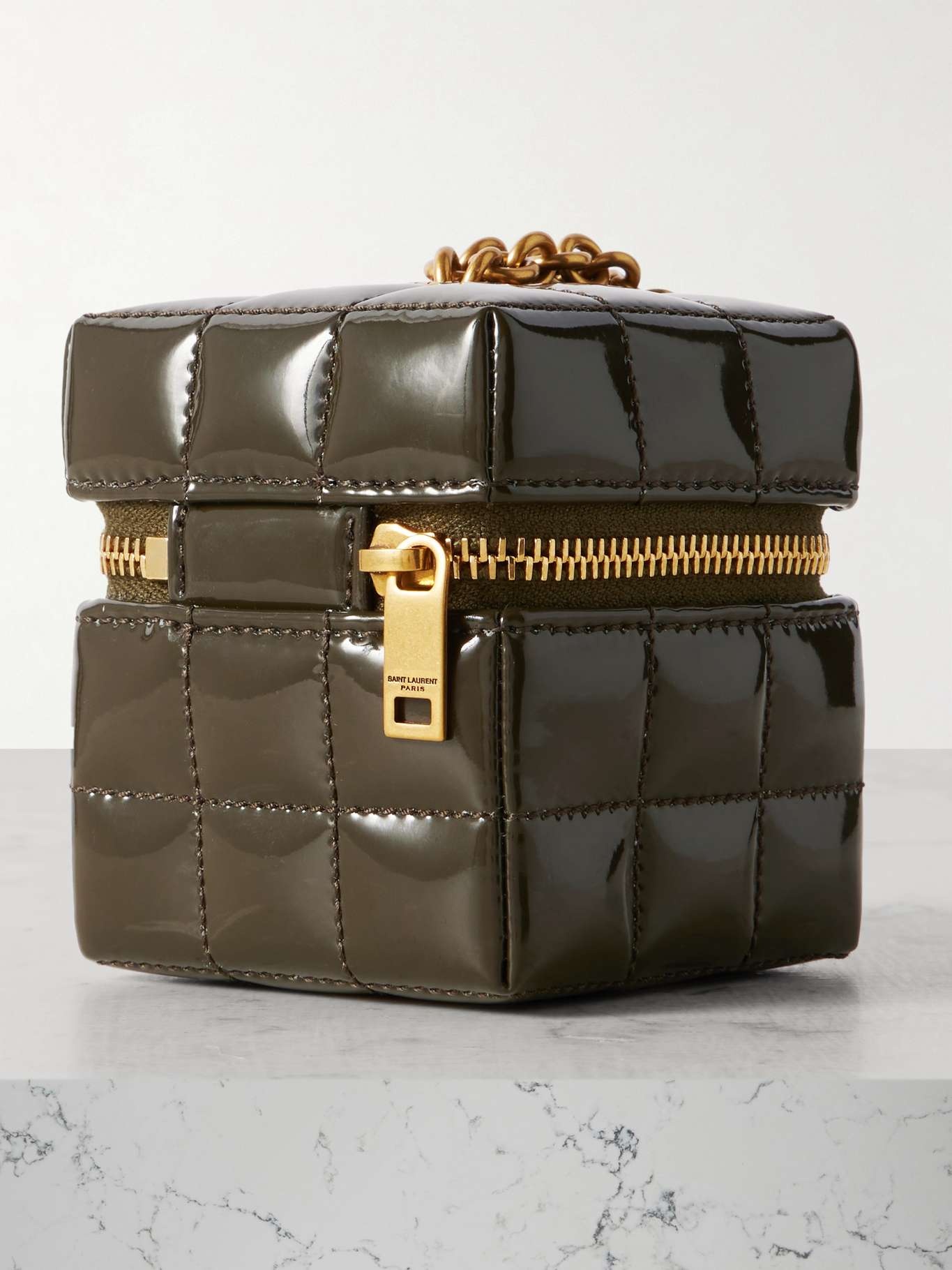 Cassandre Micro Cube quilted patent-leather pouch Green - 3