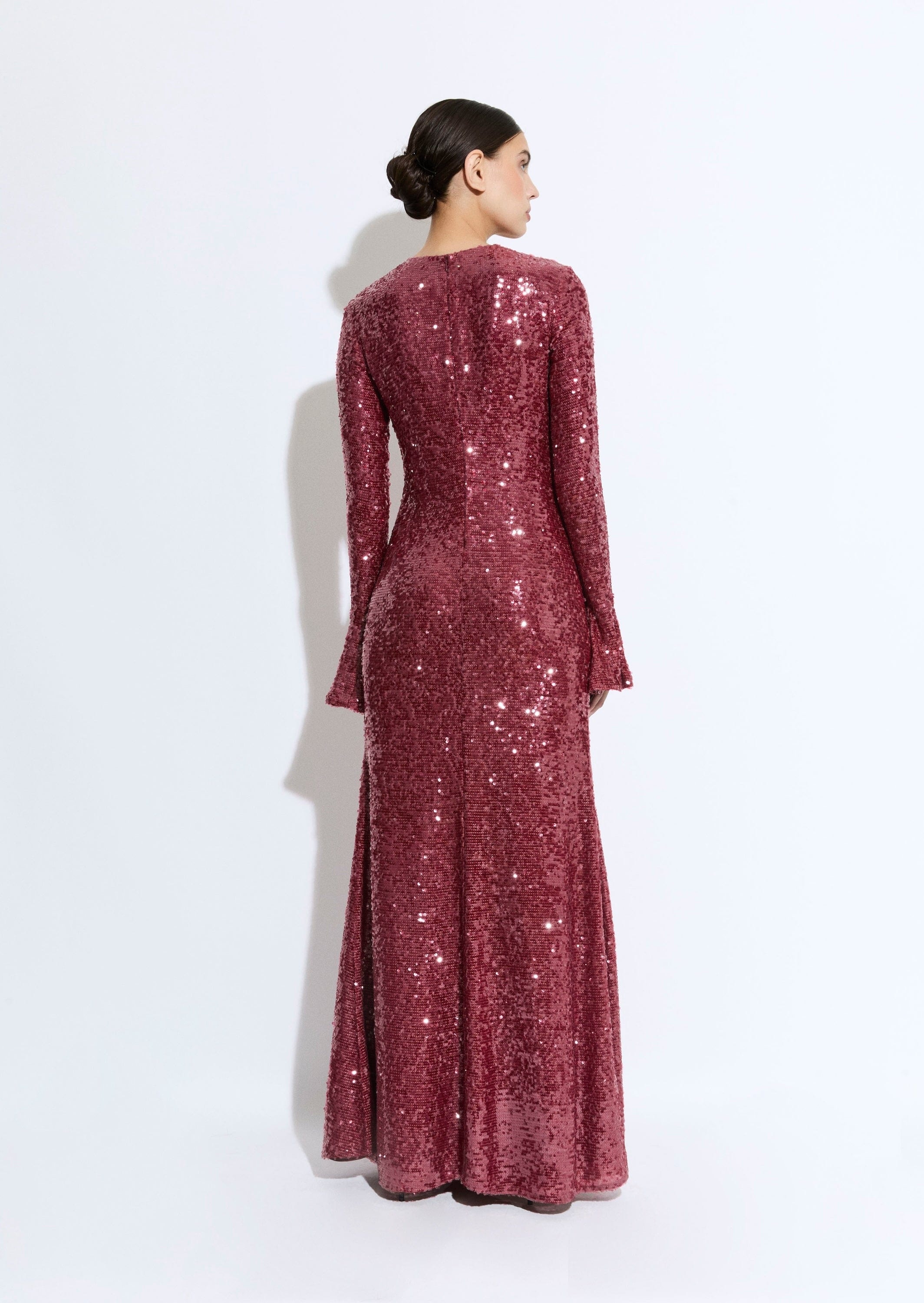 Sequin Flare Sleeve Boatneck Gown - 3