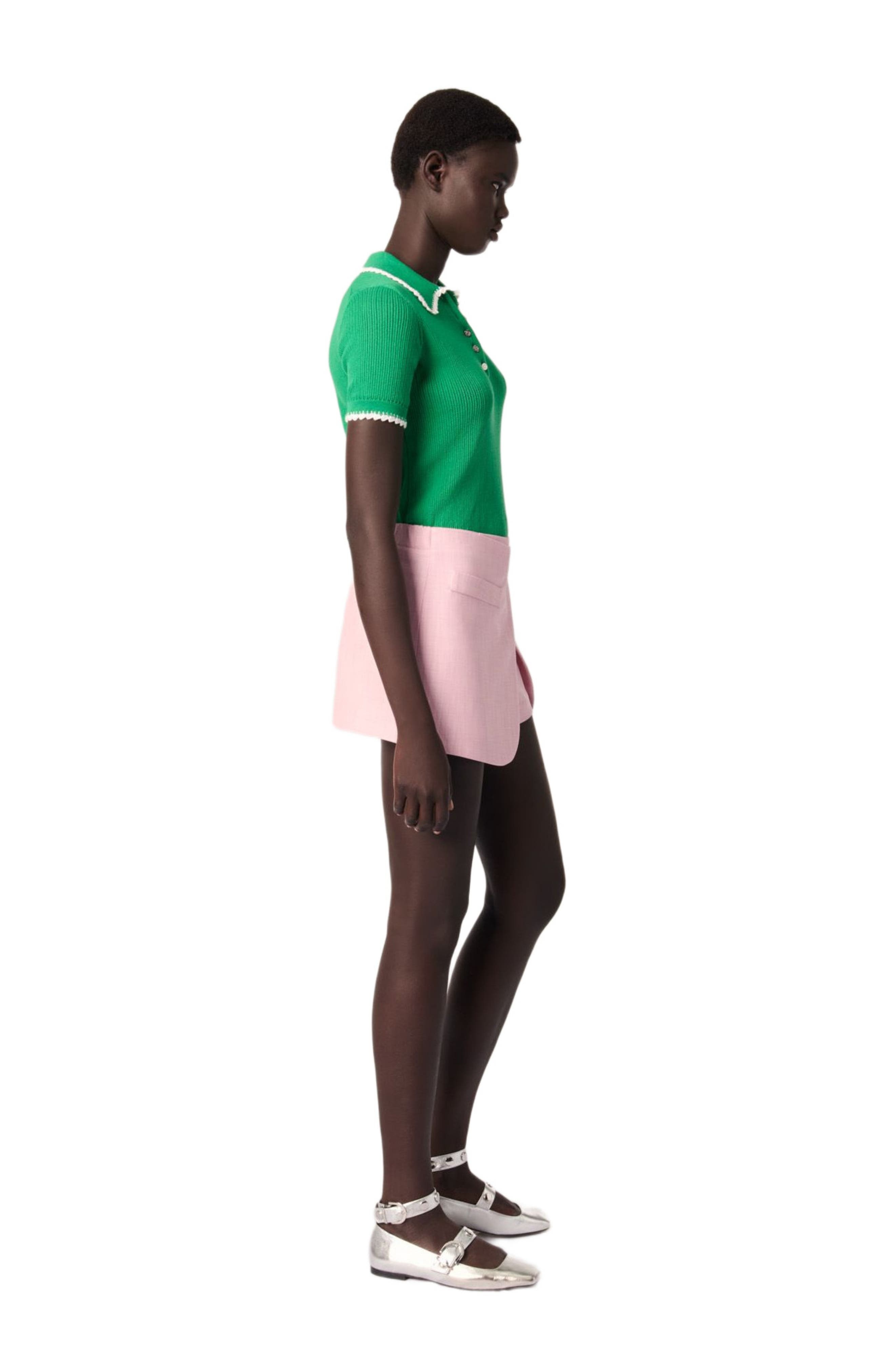maje Pointelle knit crochet polo in Green /White at Nordstrom - 3