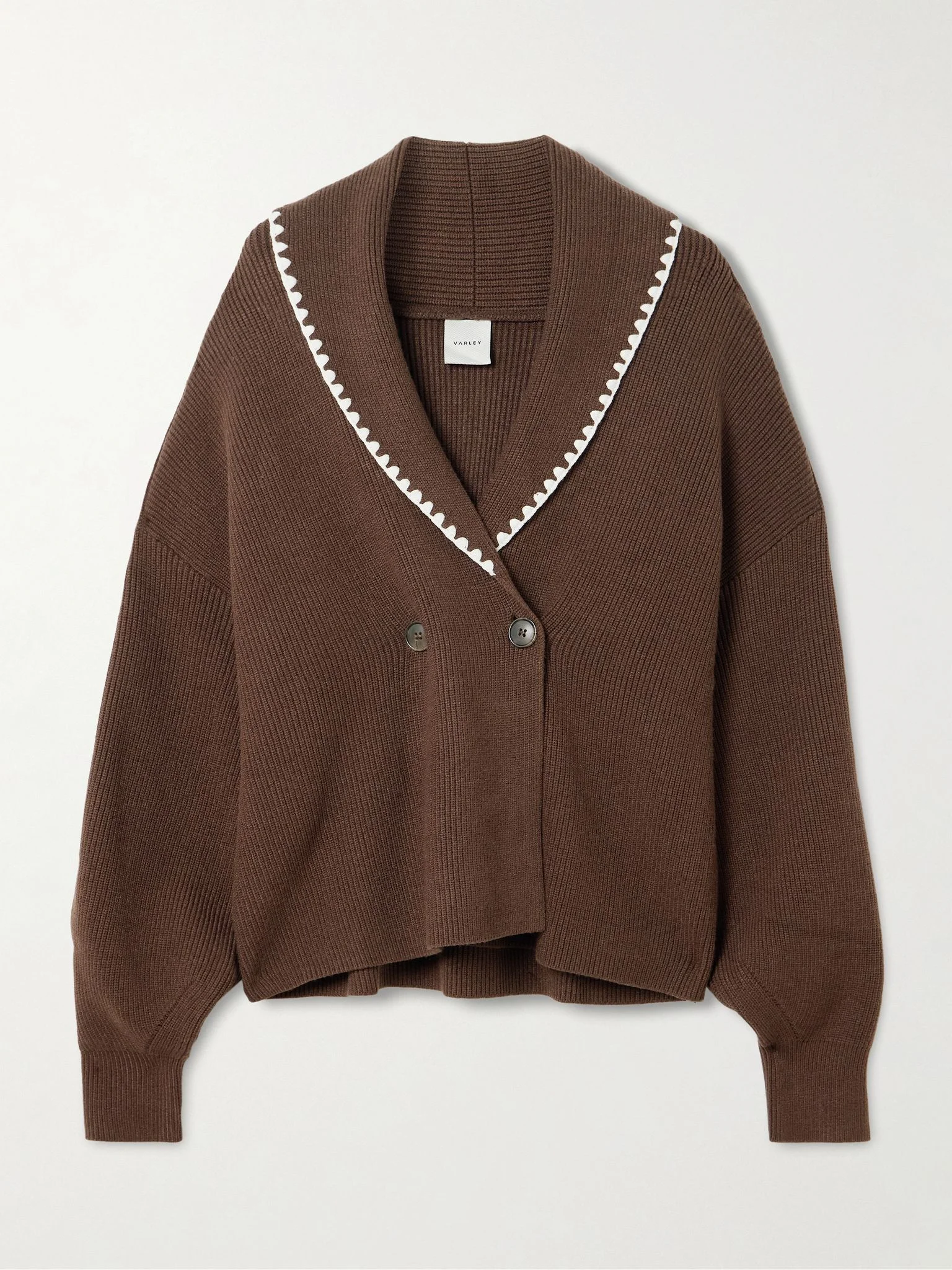 Totley embroidered ribbed-knit cardigan Brown - 1