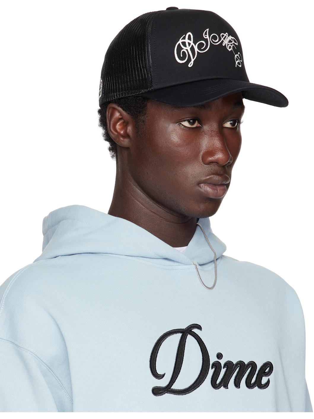 Black Embroidered Fighter Trucker Cap - 2