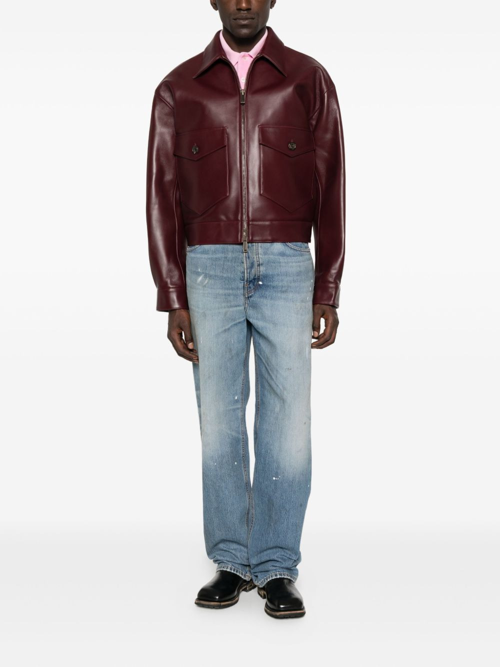 pocket leather jacket - 2