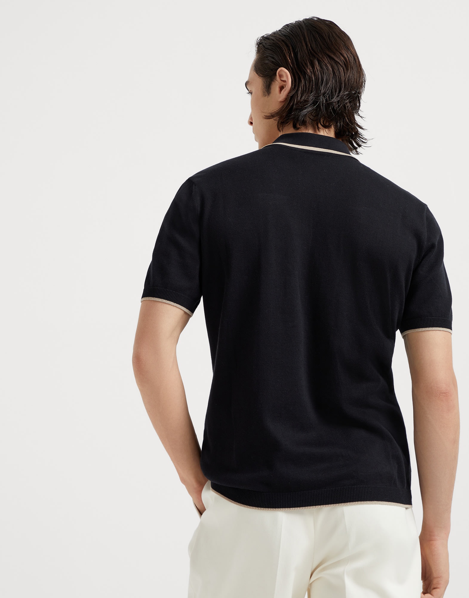 Cotton jacquard rib short sleeve knit shirt - 2