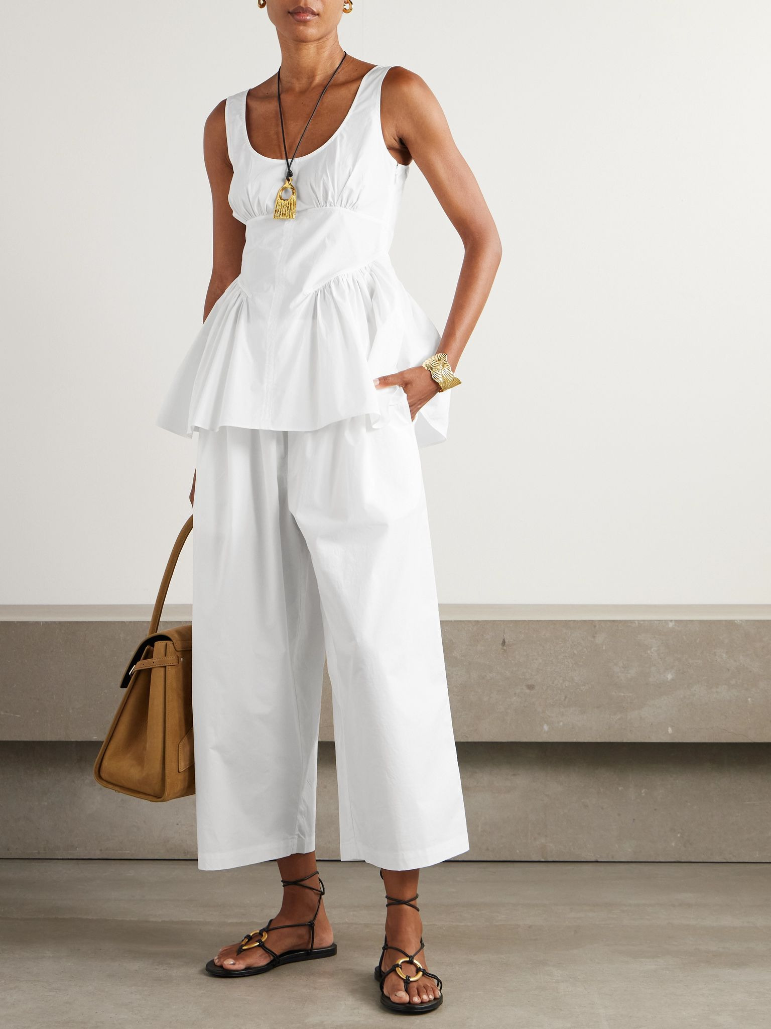 Kayla cropped cotton-poplin wide-leg pants White - 2