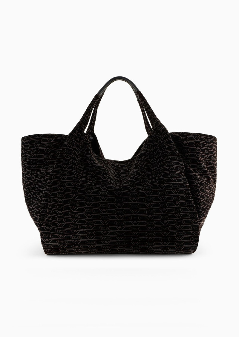 Oversized shopper bag in all-over monogram velvet 3