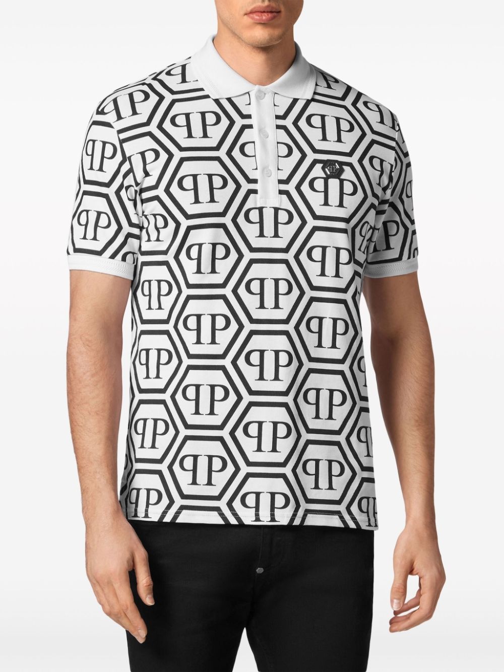 monogram-print cotton polo shirt - 3