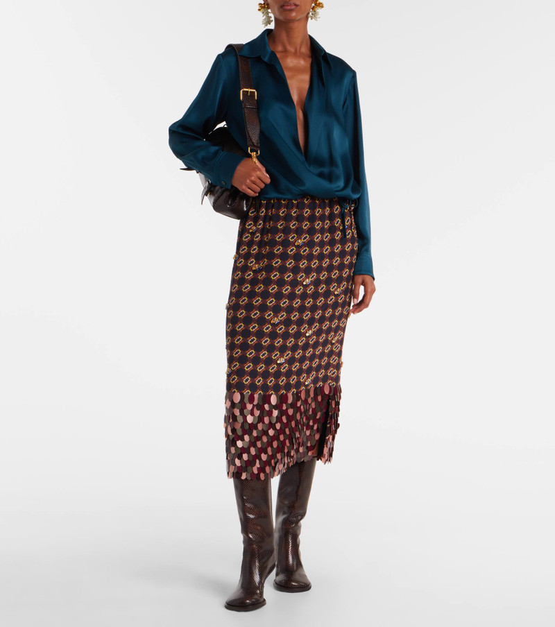 Dries Van Noten Printed sequined silk midi skirt outlook