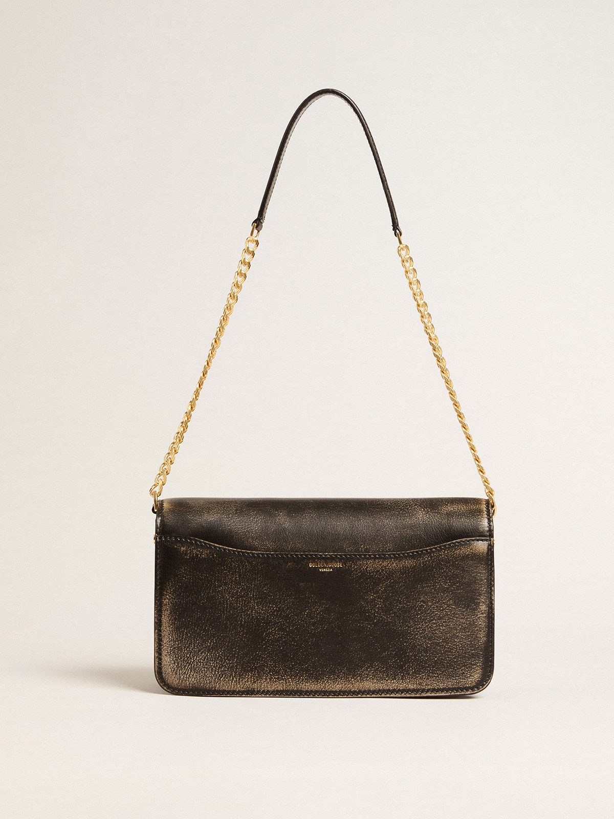 Gioia Bag in black vintage leather with gold details - 4
