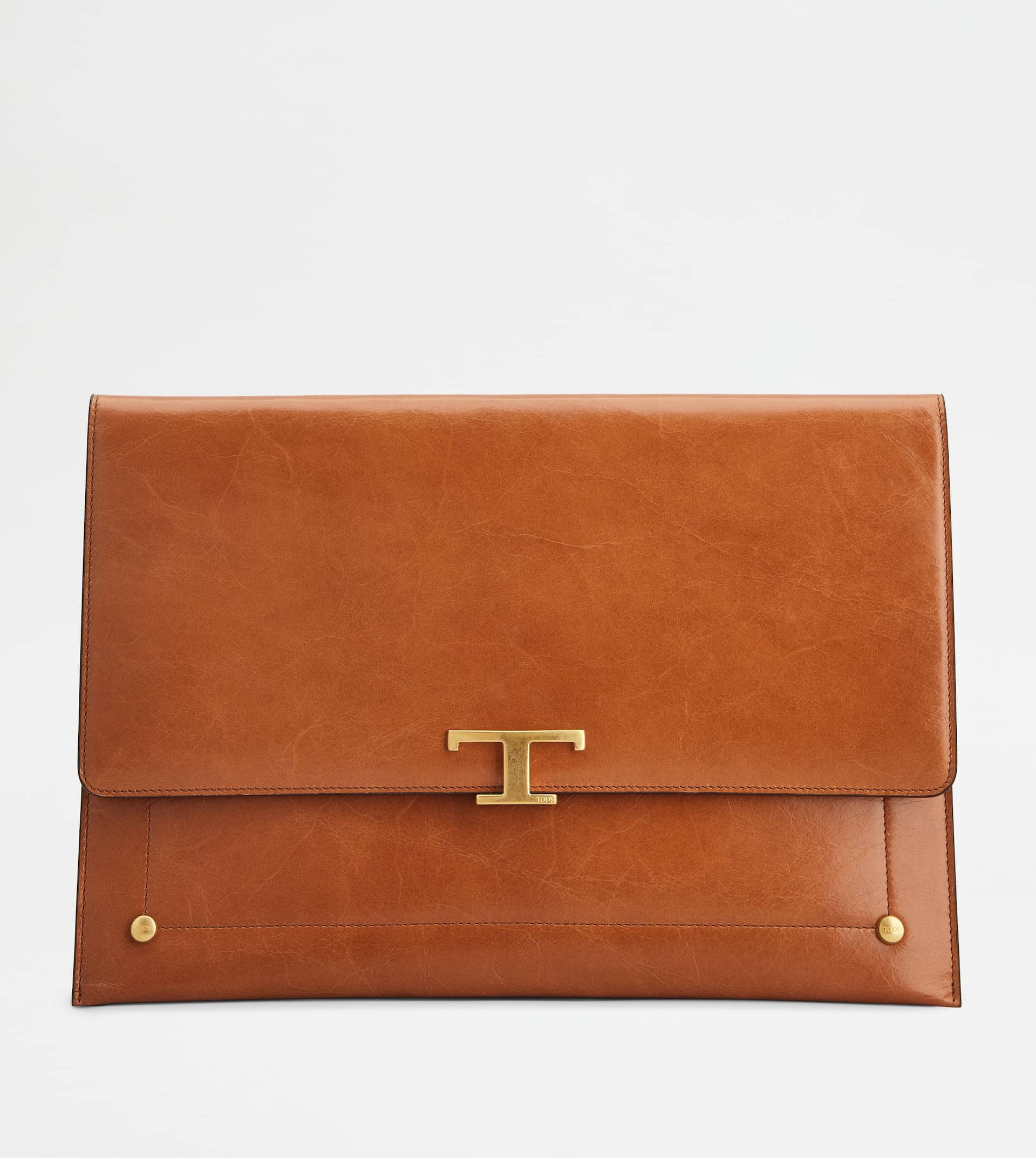 T TIMELESS ENVELOPE CLUTCH IN LEATHER MAXI - BROWN - 1