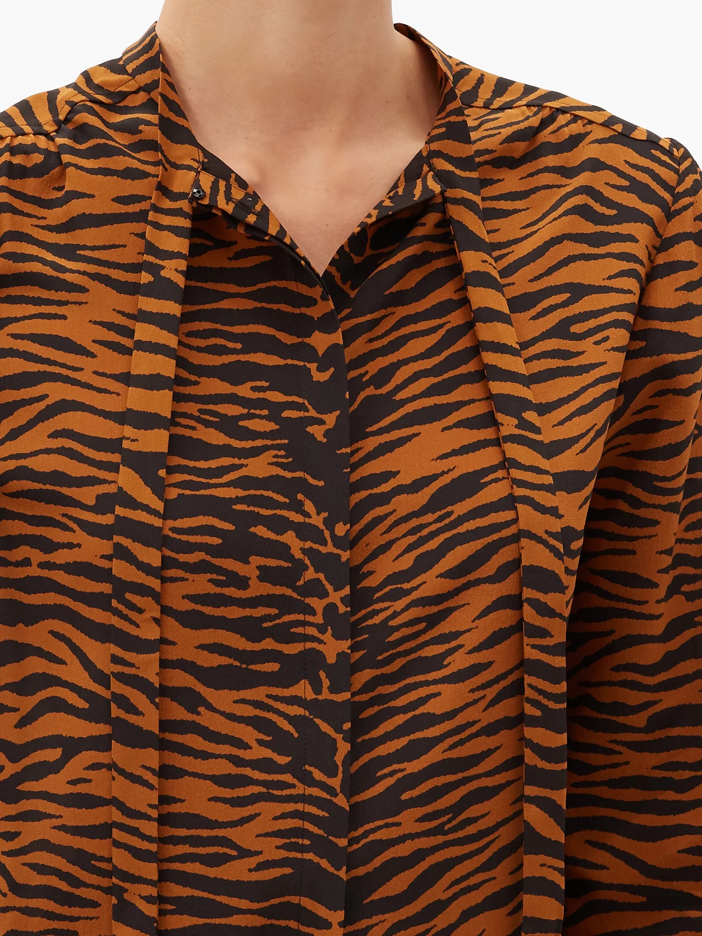 Pussy-bow tiger-print silk blouse - 3