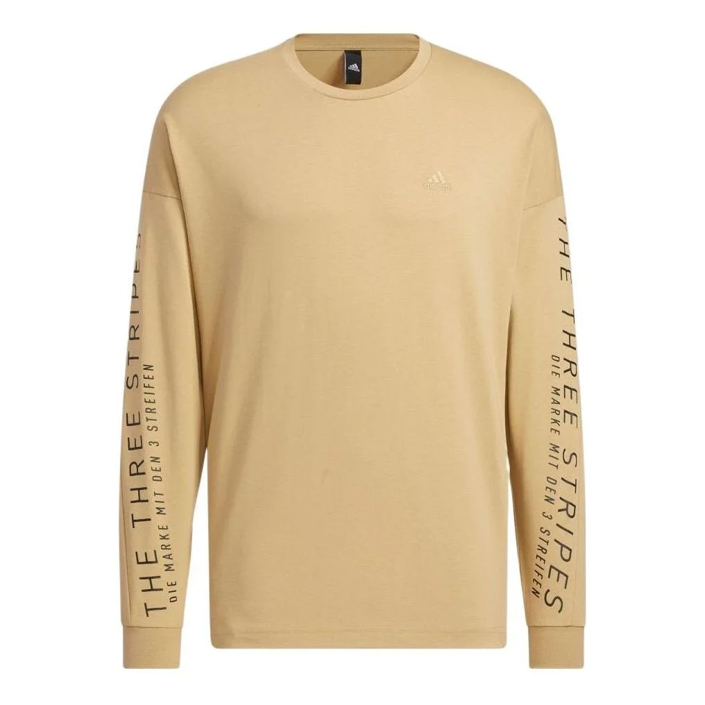 adidas Solid Color Minimalistic Alphabet Printing Round Neck Pullover Unisex Khaki HM2696 - 1