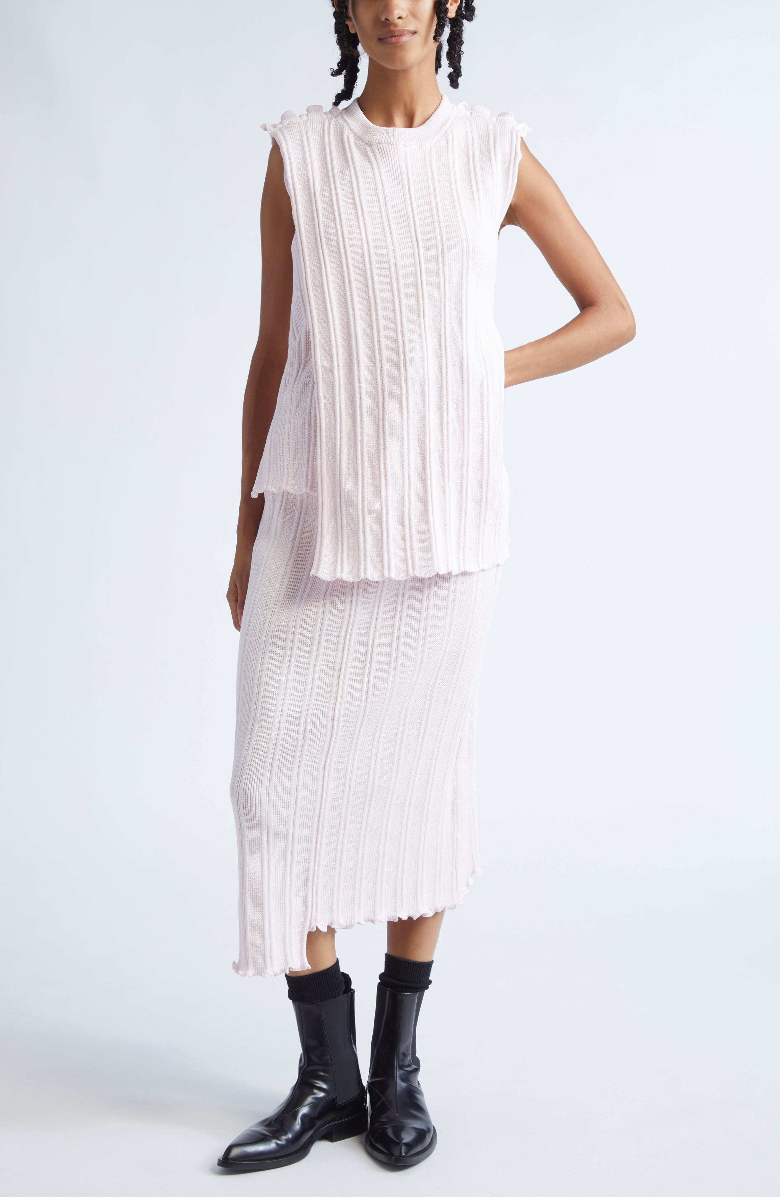 Jil Sander Asymmetric Cotton Rib Straight Midi Skirt in Morganite at Nordstrom - 2