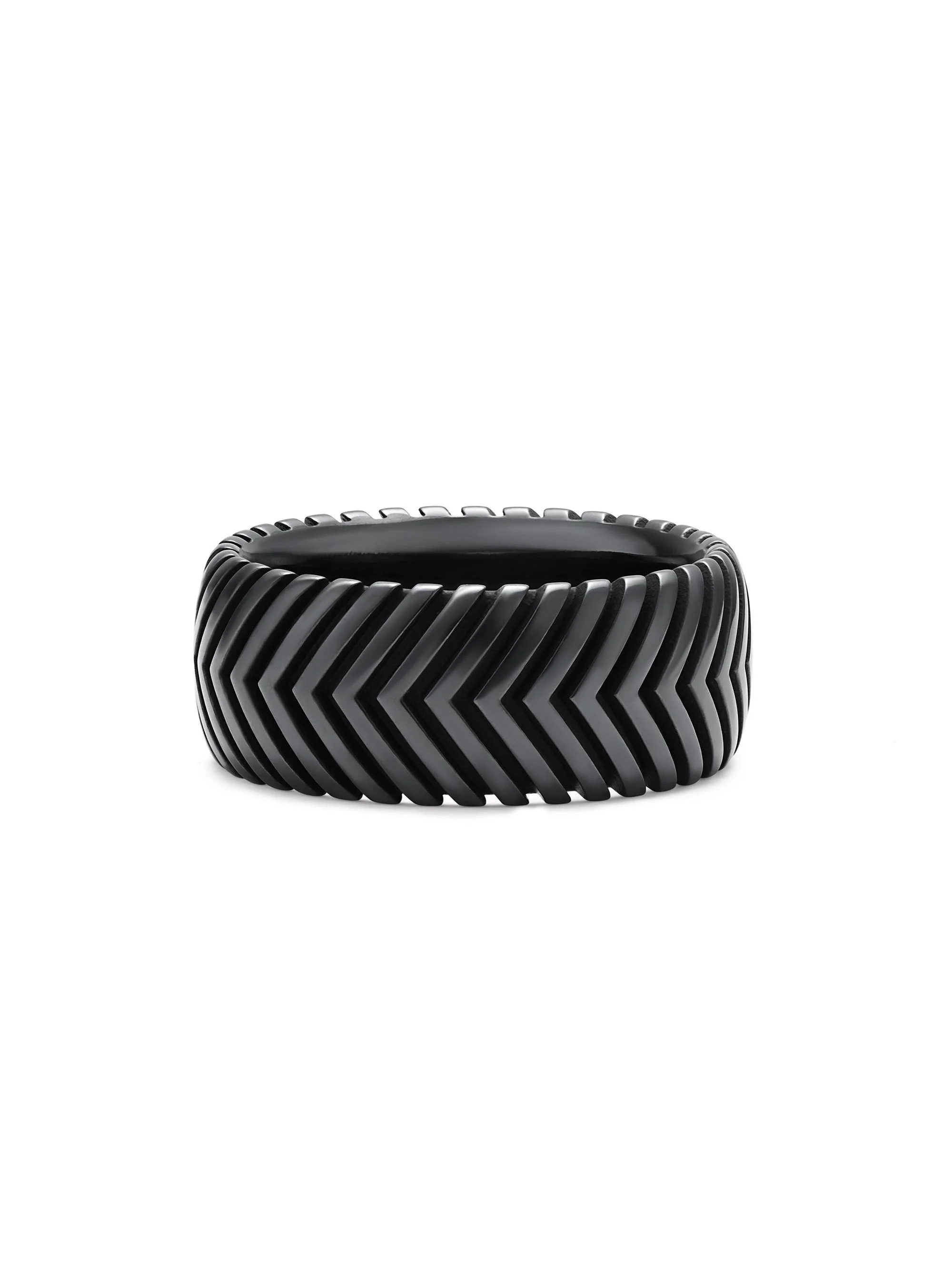 Men's Chevron Band Ring in Black Titanium, 10MM - Black - 1
