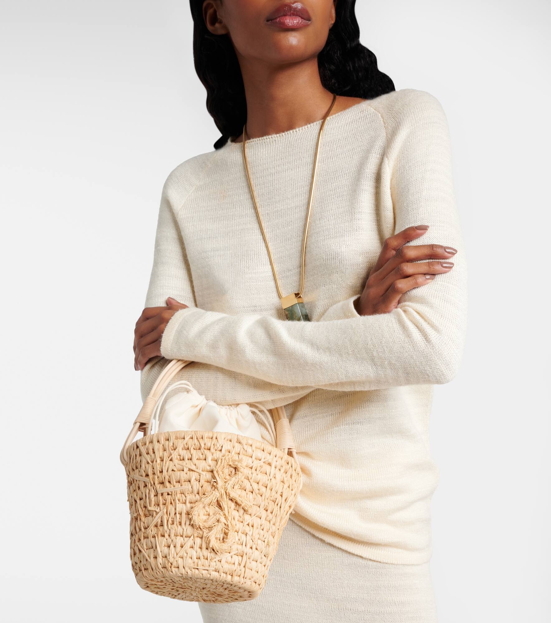 Hay rattan-trimmed straw basket bag - 6