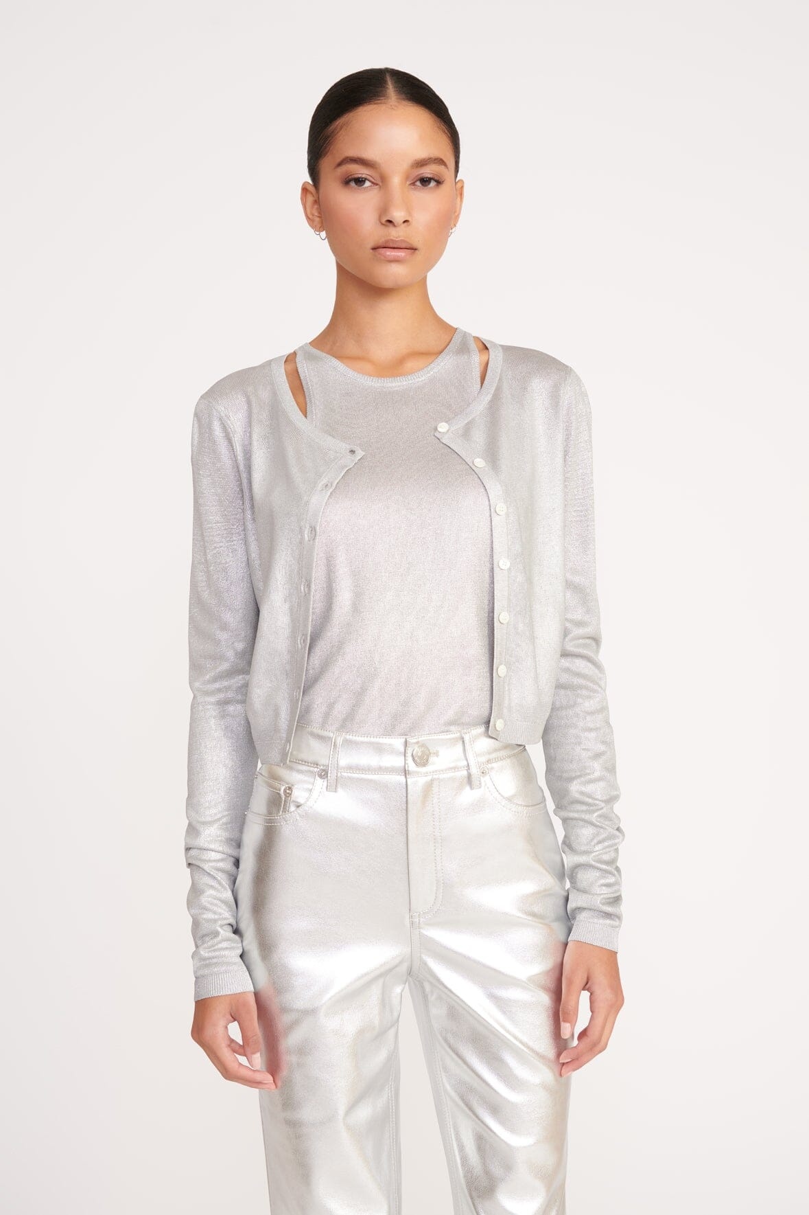 STAUD DEANNA CARDIGAN SILVER - 2