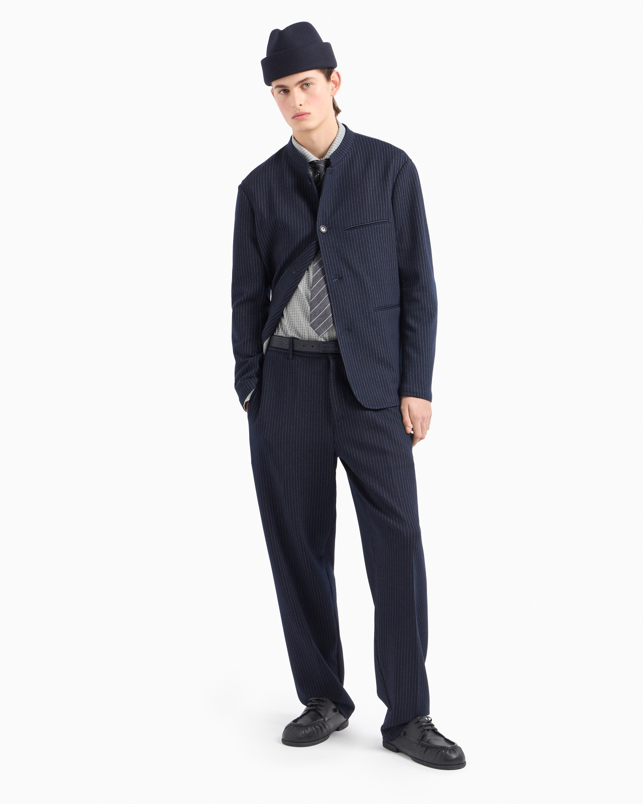Pinstriped viscose-blend jersey jacket with guru collar - 4