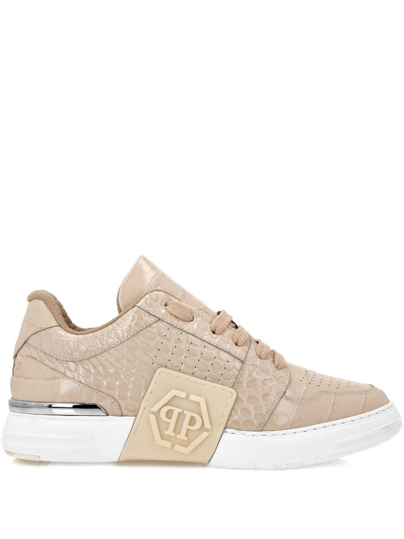 croc-embossed lace-up sneakers 1