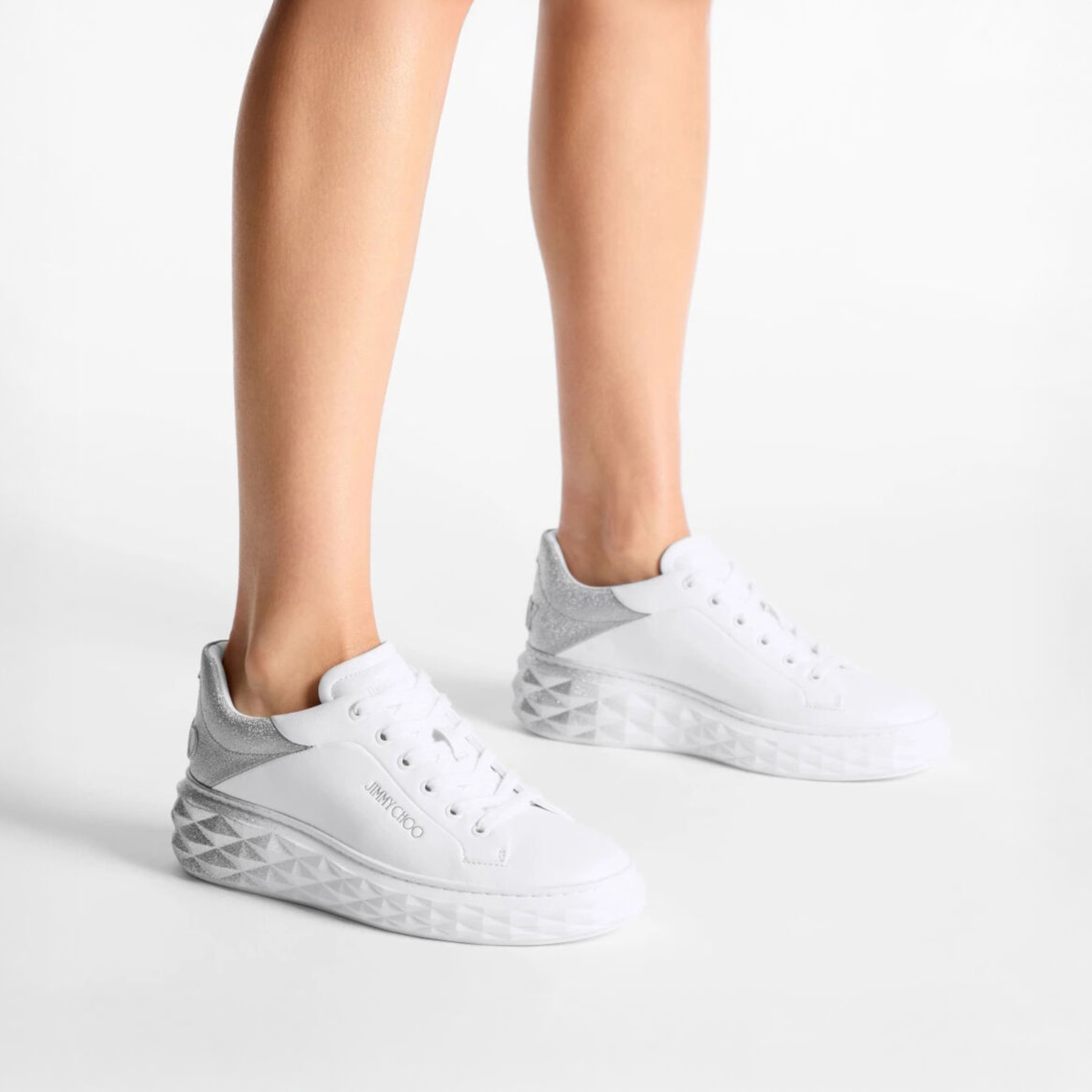 Diamond Maxi F II
White & Silver Nappa Leather Glitter Trainers - 2