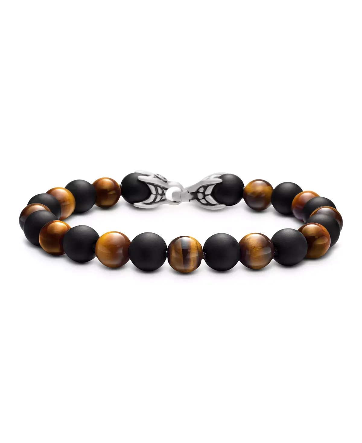 Men's Spiritual Beads Alternating Bracelet in Sterling Silver with Tigers Eye and Black Onyx, 8mm - 1