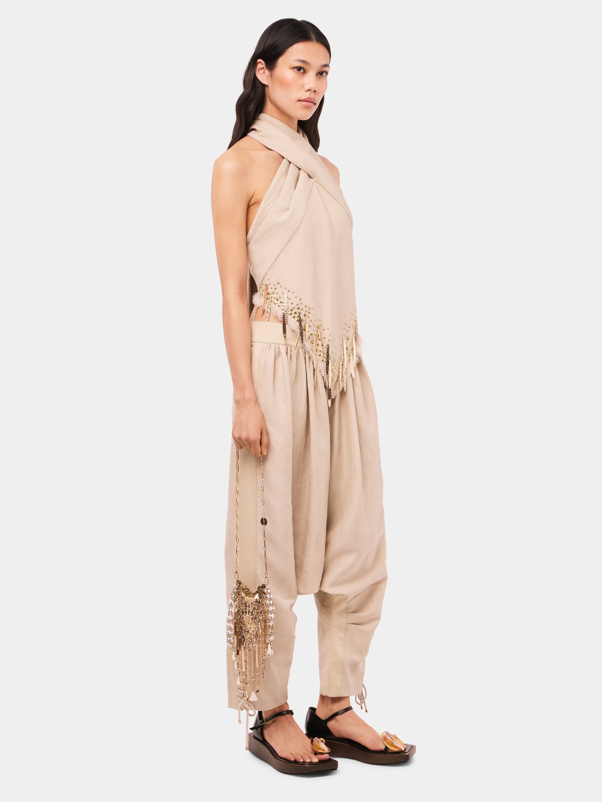 TAILORED BAGGY SAND COLORED PANTS IN WOOL - 2