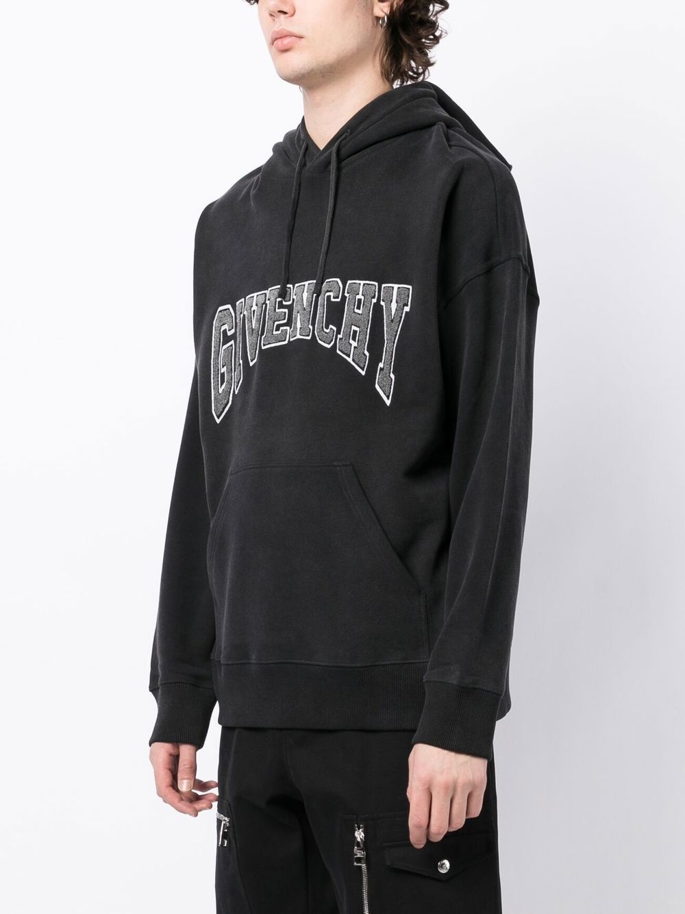 logo appliquÃ© drawstring hoodie - 3