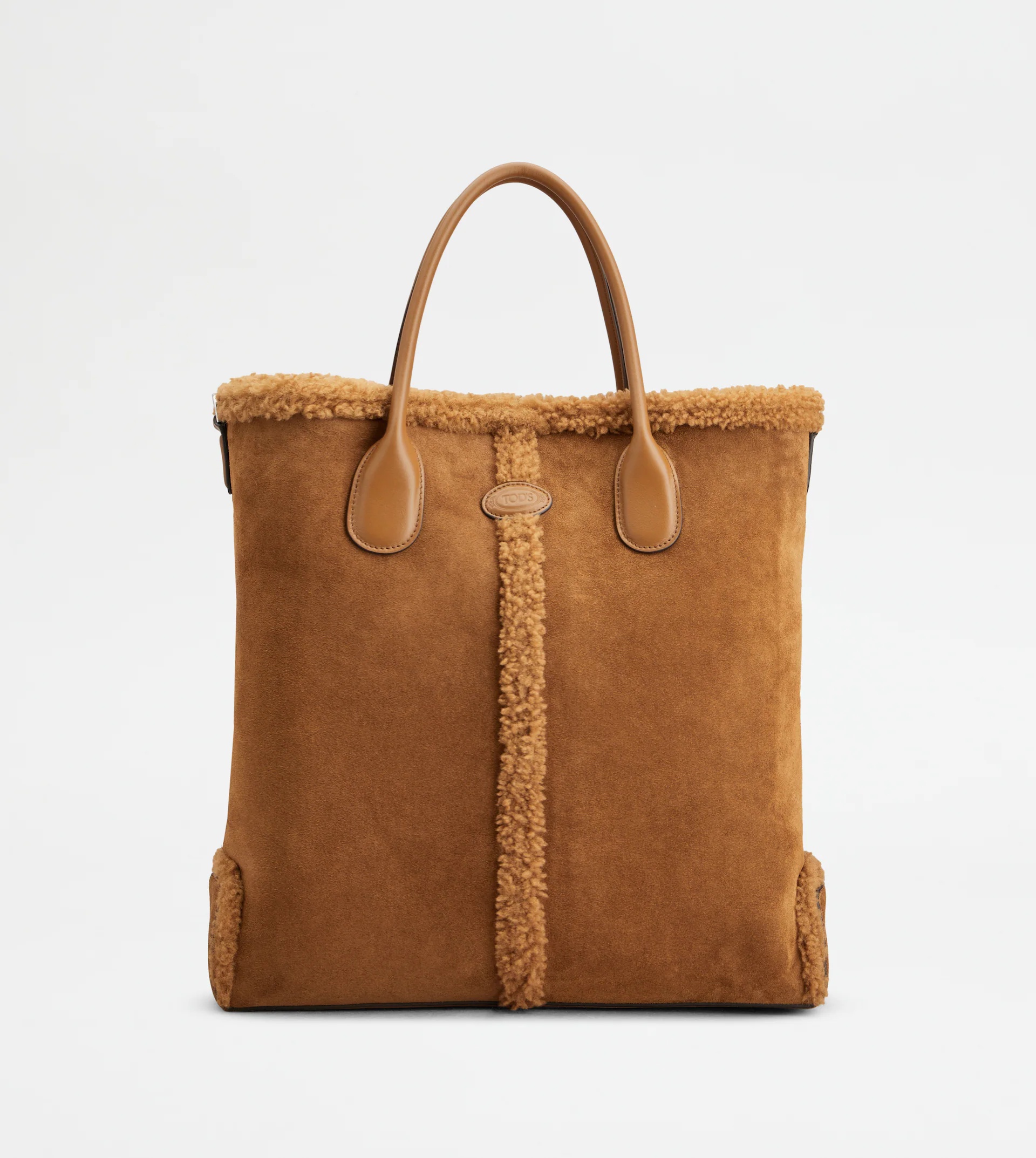 TOD'S DI BAG TOTE IN SUEDE AND SHEARLING MEDIUM - BROWN - 1