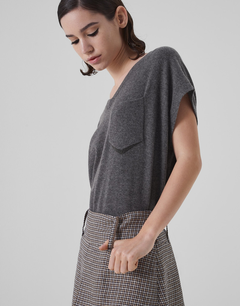 Sparkling linen houndstooth mini skirt-pants with monili 3