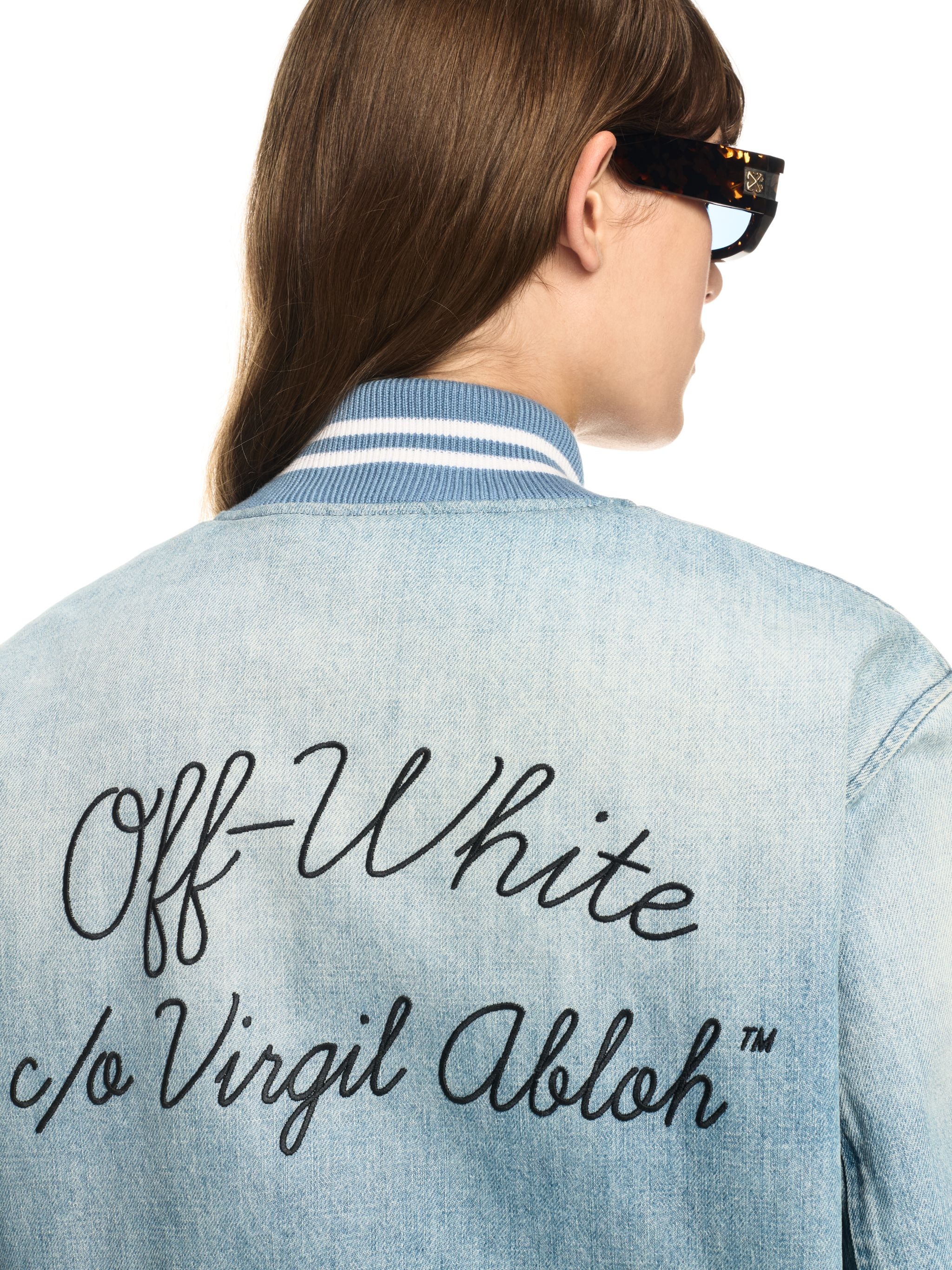 Light Blue Denim Varsity Jacket - 5