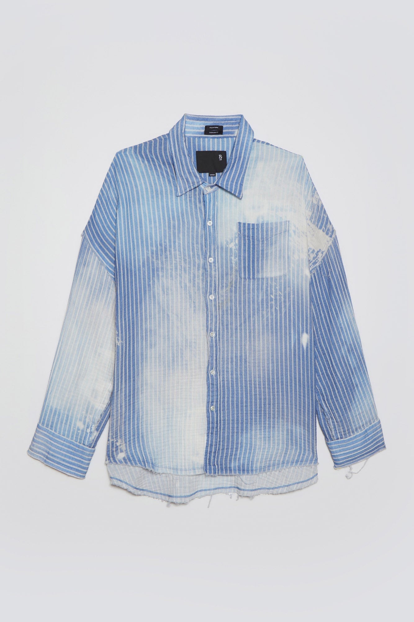 SHREDDED SEAM DROP NECK SHIRT - BLEACH BLUE PINSTRIPE - 1