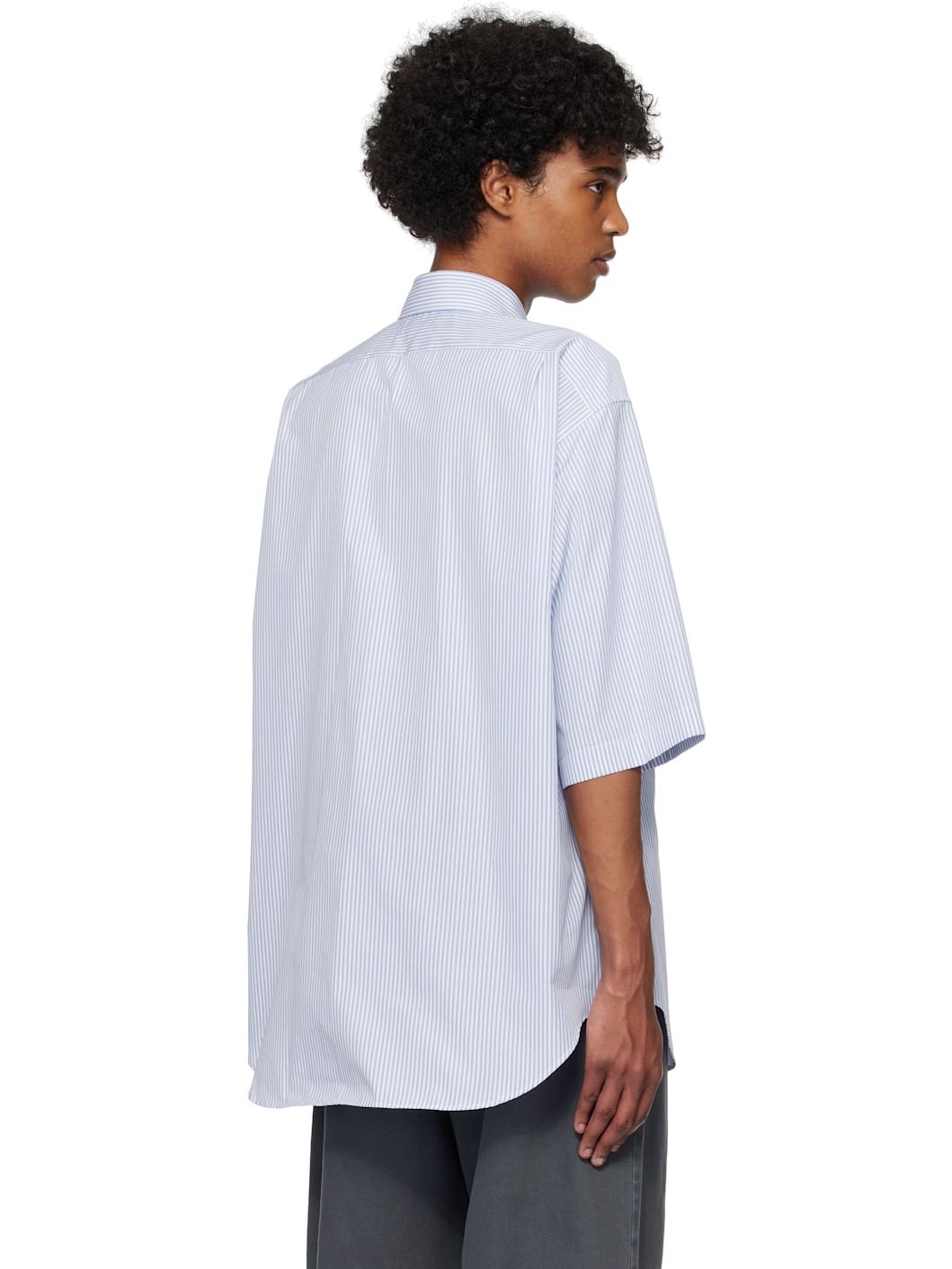 Blue Striped Cuff Details Shirt - 3