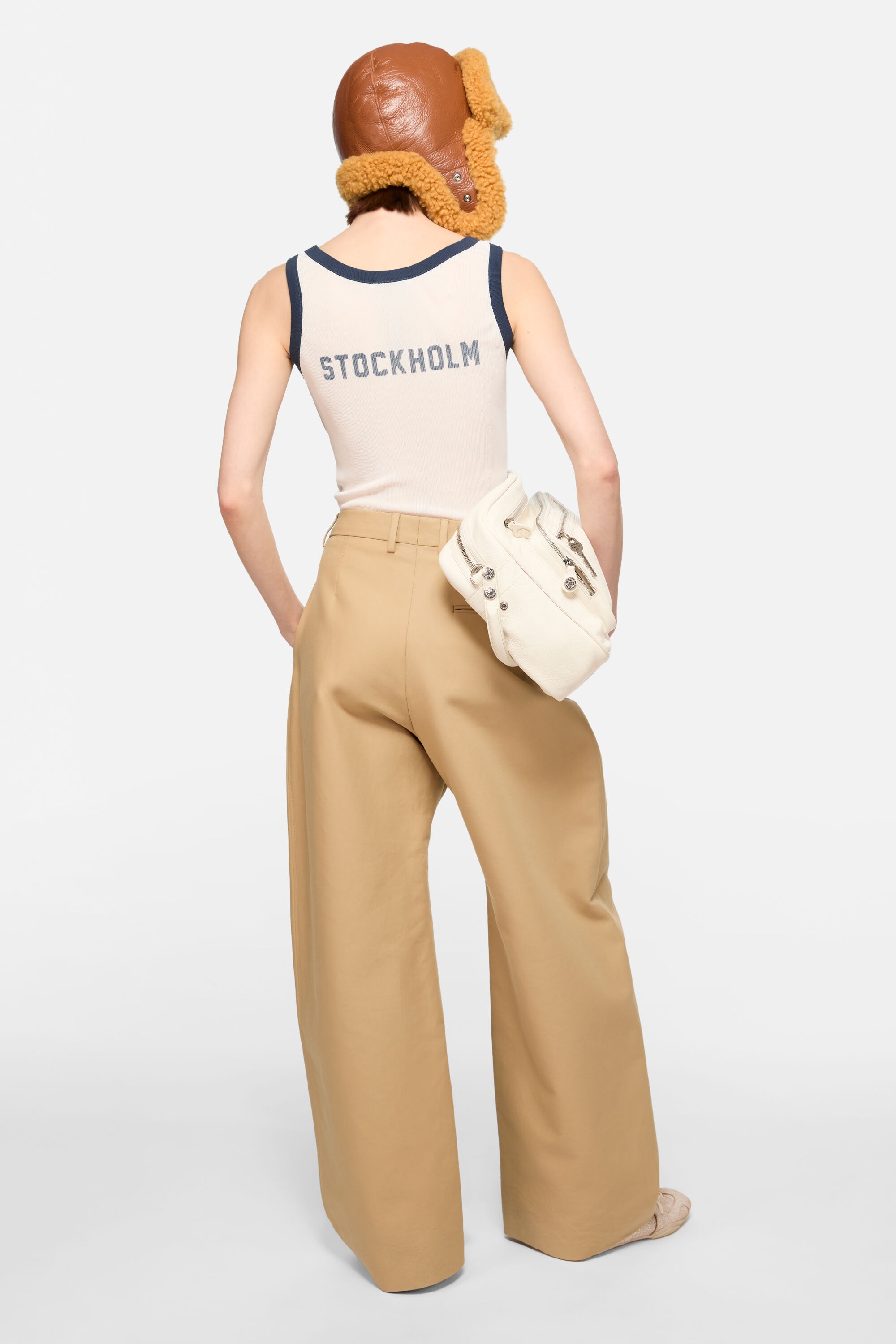 Tailored satin trousers - Beige - 3