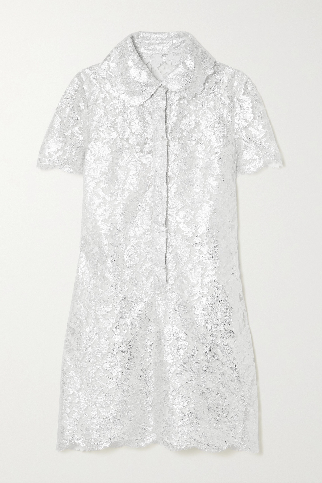 Metallic corded lace mini shirt dress - 1