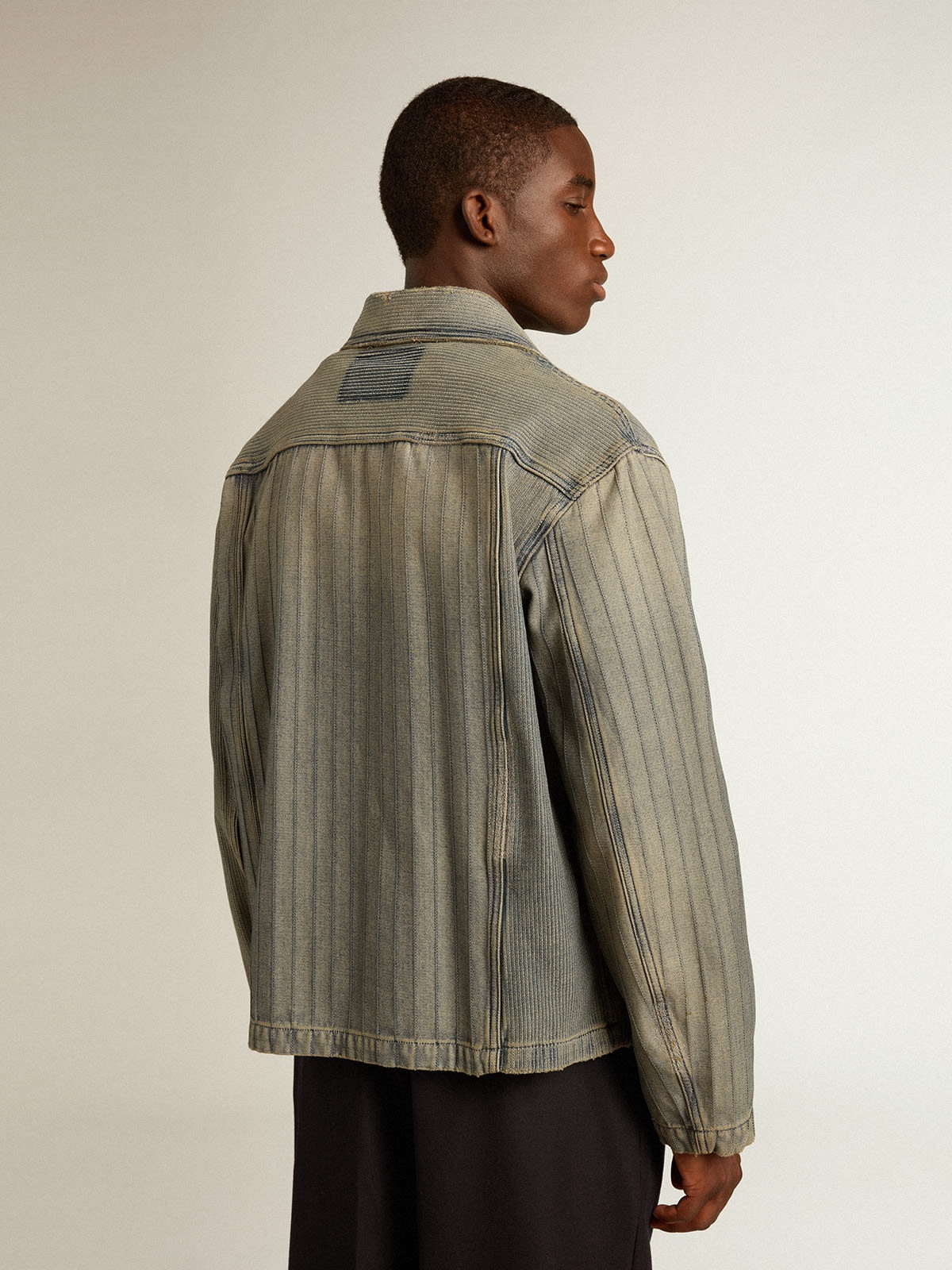 Men’s denim jacket with stripes and patches on the front - 4