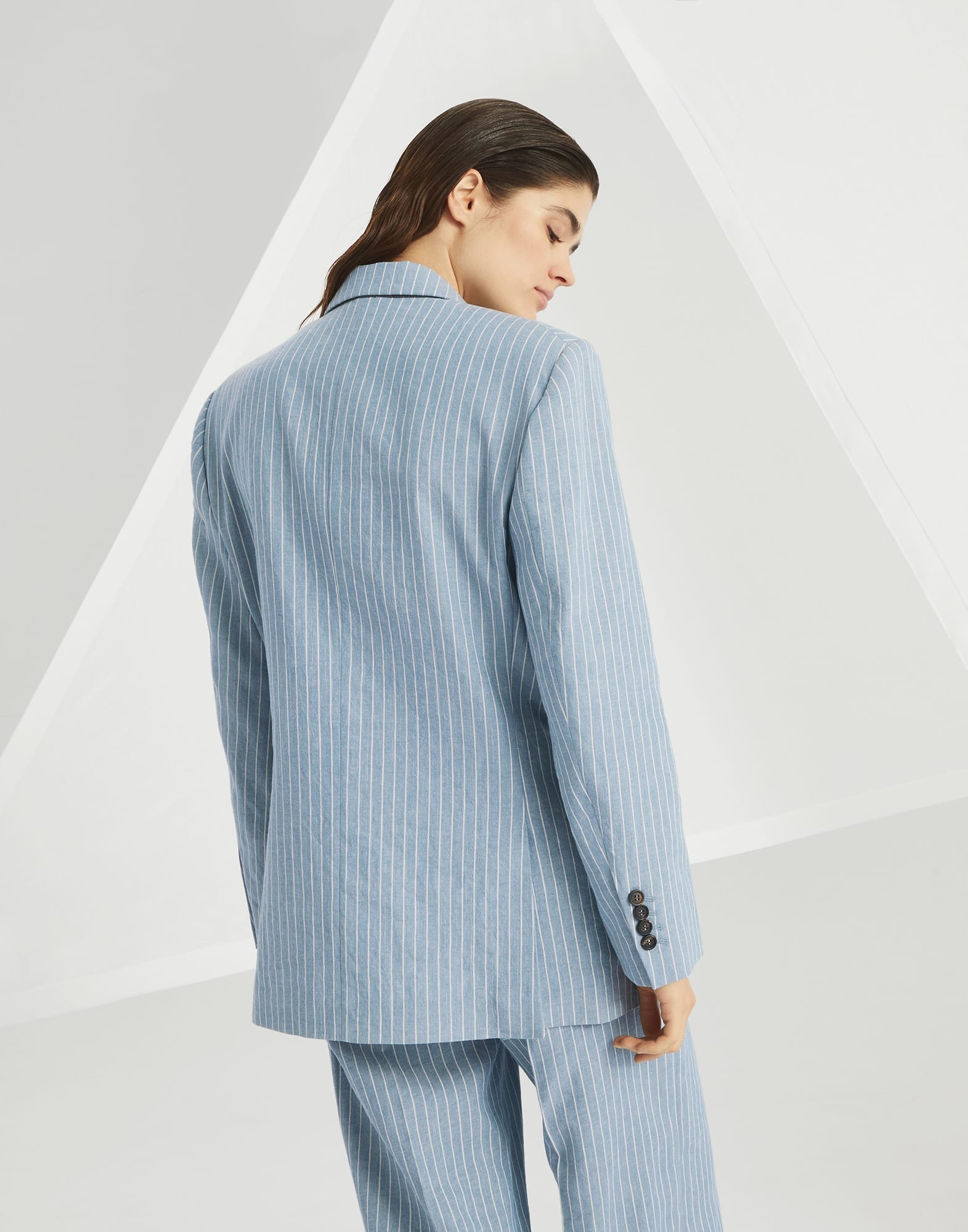 Linen and hemp chalk stripe twill blazer with monili - 2