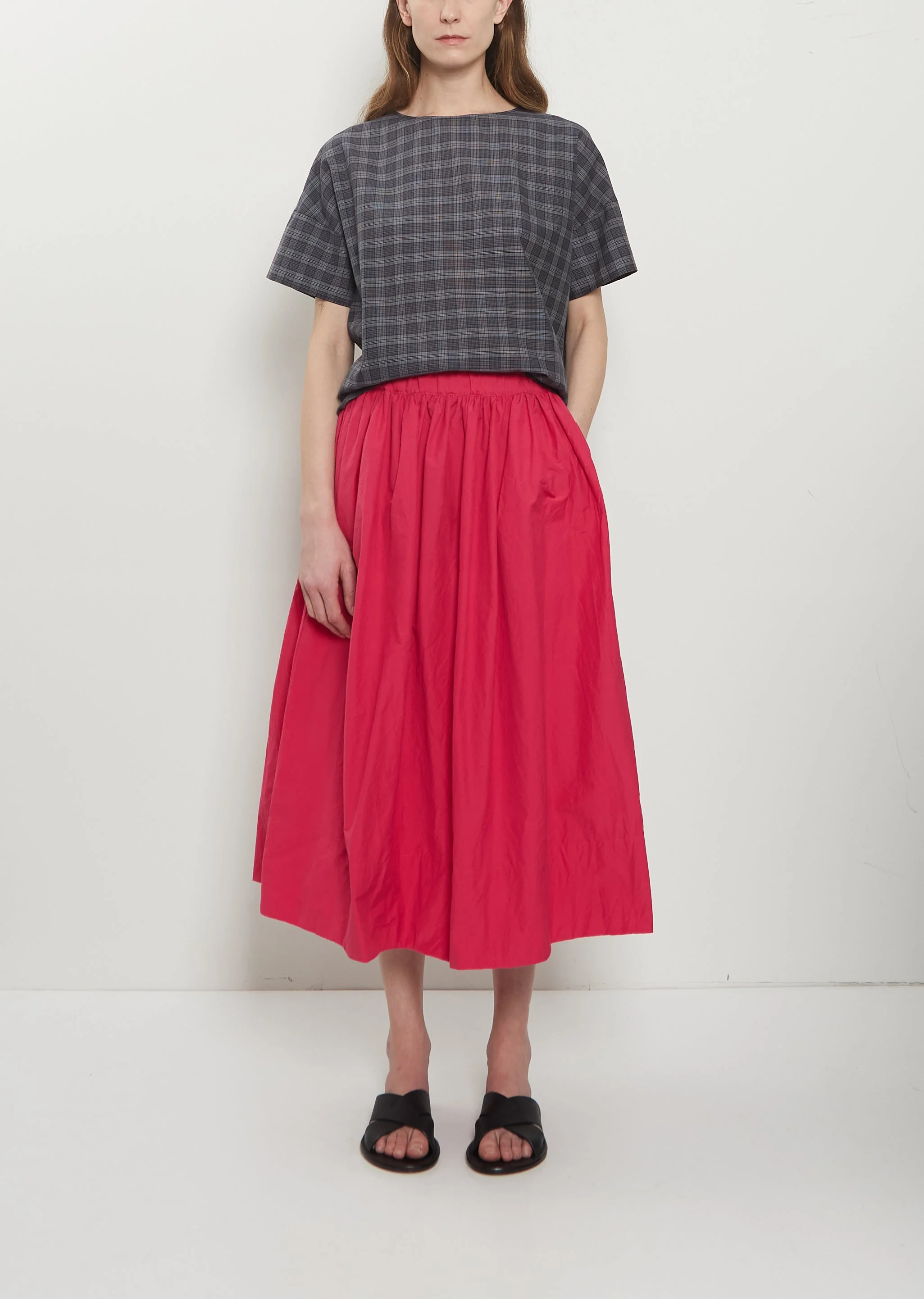 Technical Poplin Gathered Skirt — Raspberry - 1