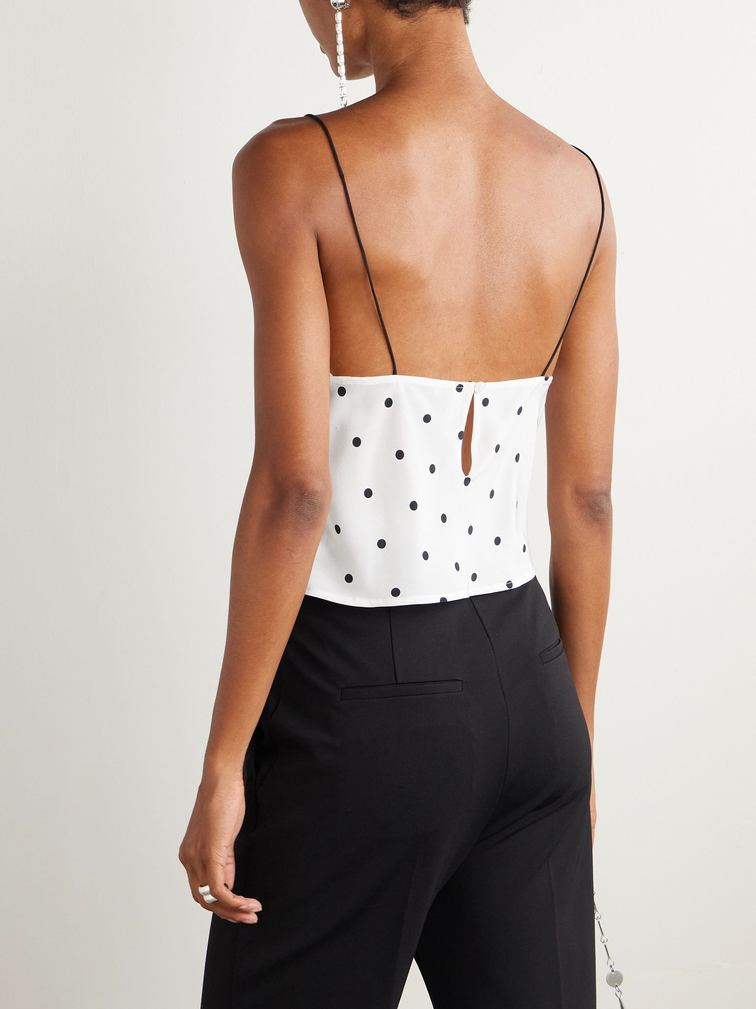 Bow-embellished lace-trimmed flocked polka-dot silk-georgette top White - 3