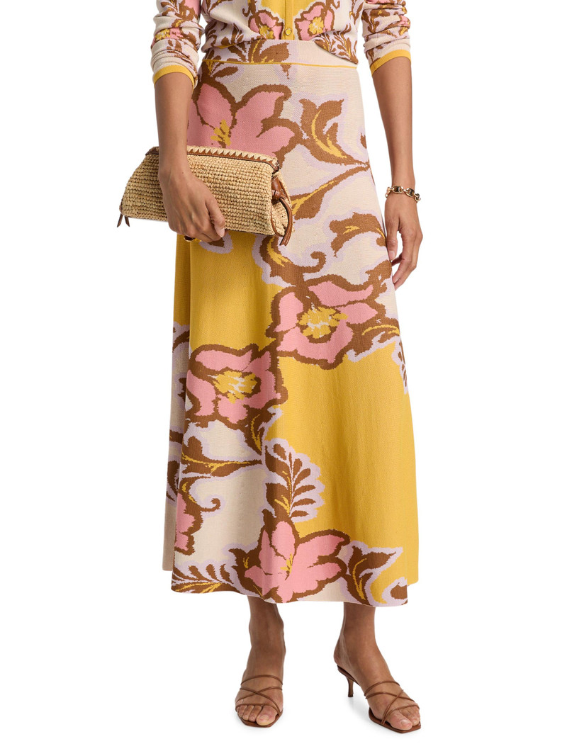 Women's Karma Floral Knit Maxi Skirt - Plumeria Wave Knit 3