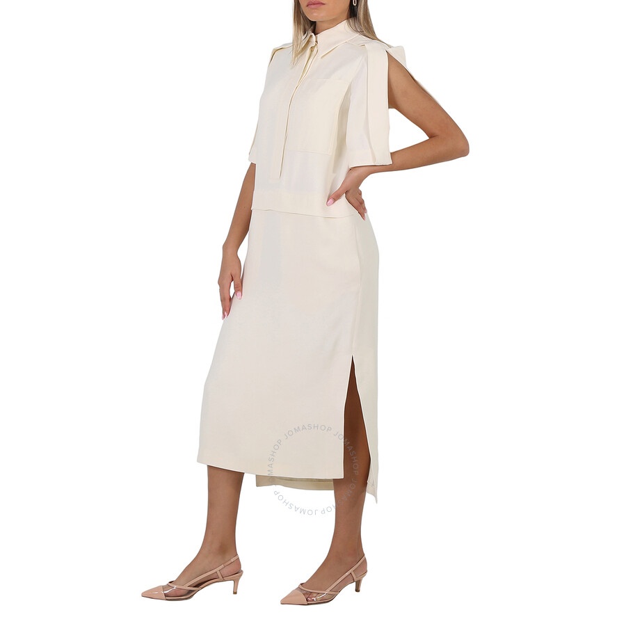 Burberry Split Detail Silk Wool Shirt Dress In Off White - 5